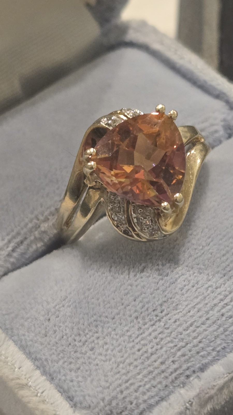 Min Of 2 CT 10k Mystic Fire Topaz Diamond Ring Orange Signed Designer Sz 7