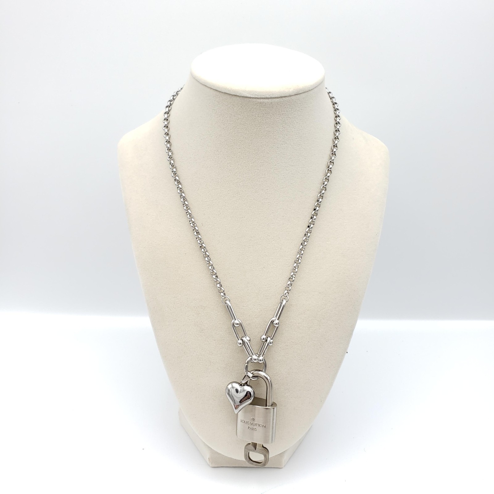 Authentic Louis Vuitton Padlock w/Unbranded Stainless Steel Plated Silver Chain