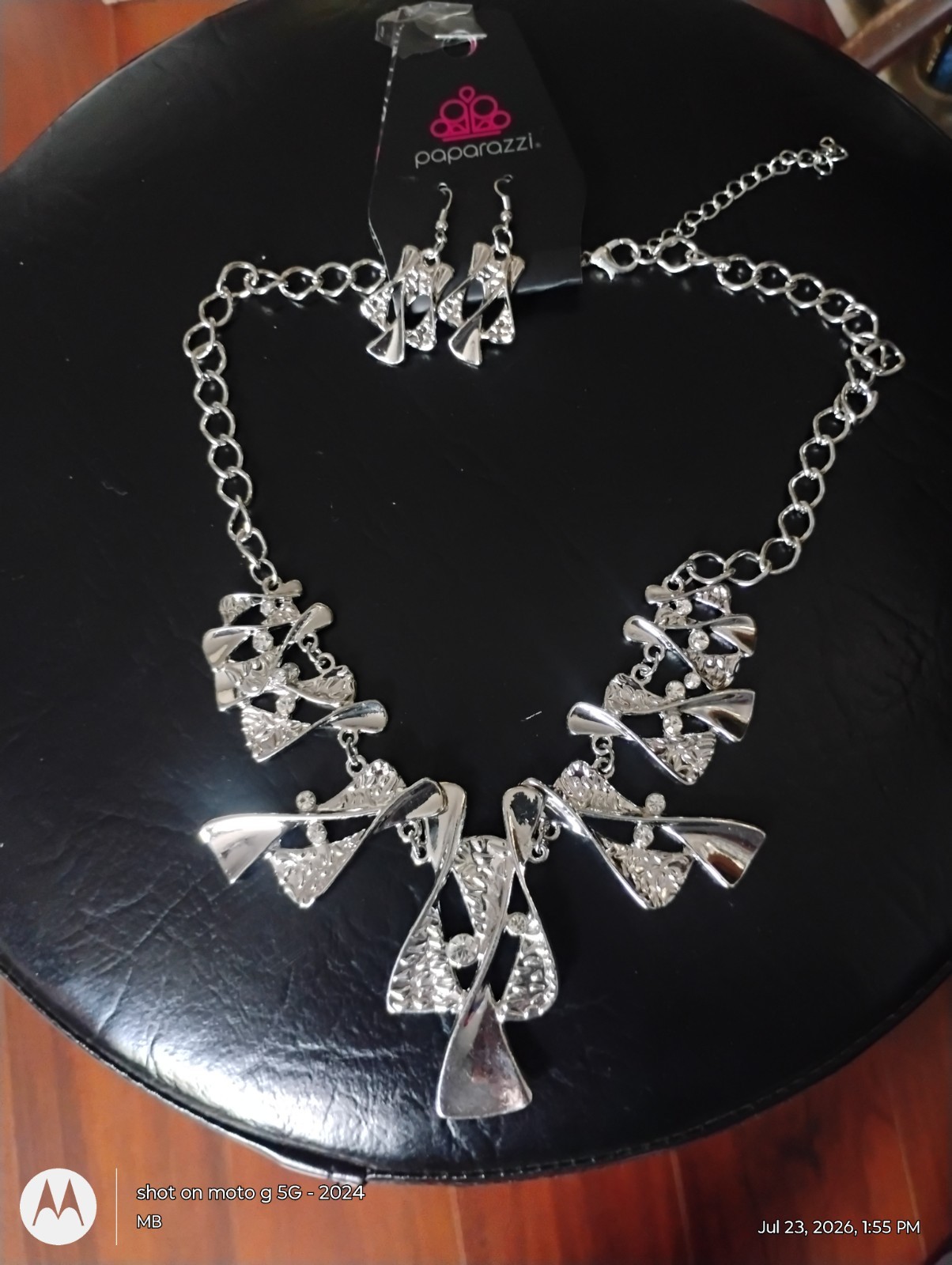 Paparazzi Silver Tone Statement Necklace & Drop Dangle Earrings Set