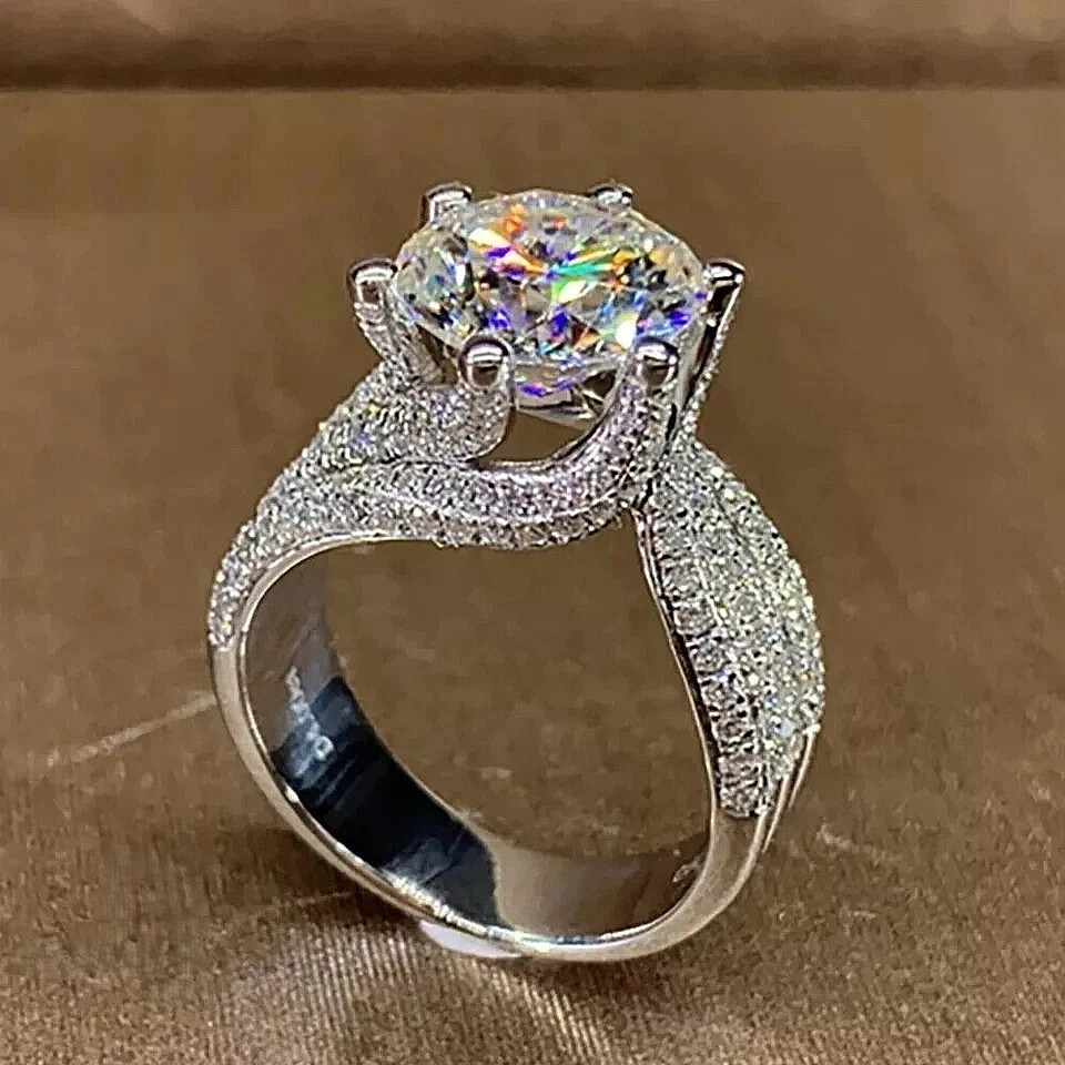 4 CT Excellent Round Cut Moissanite Fancy Engagement Ring Solid 14K White Gold