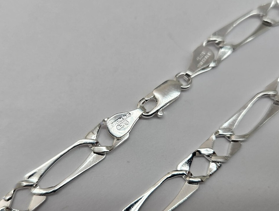 925 Sterling Silver Figaro Flat Link Bracelet 6mm, 7″ to 7.5″ Long