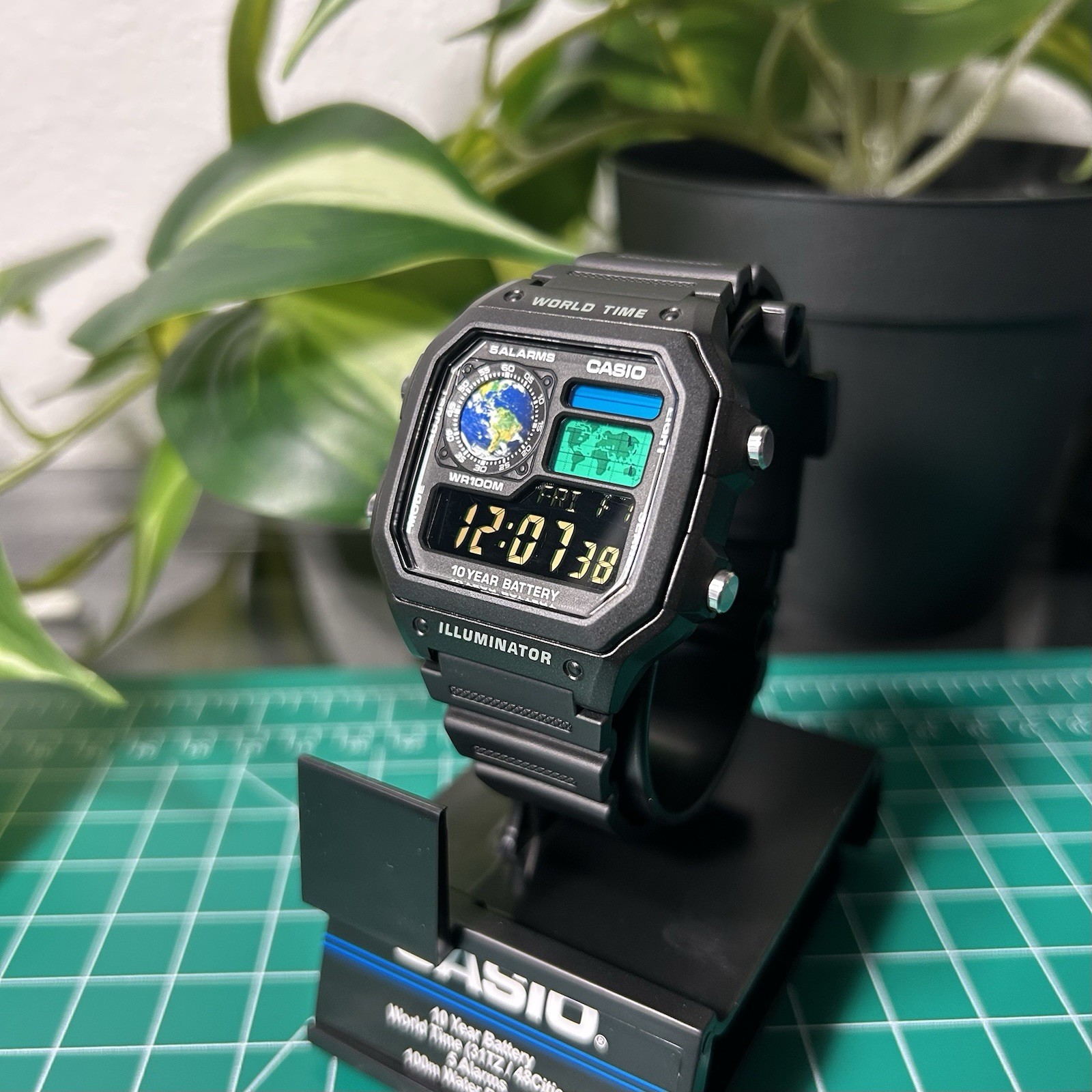 Custom Casio AE1200WH Watch | Negative Display Earth Mod