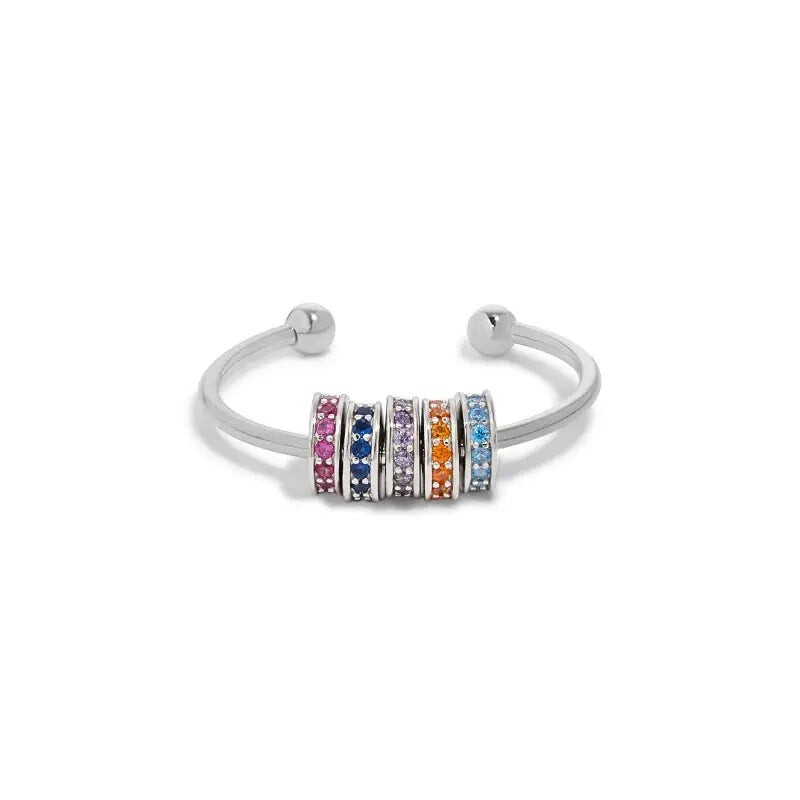 Color Rainbow Bead Fidget Spinner Ring in 925 Sterling Silver