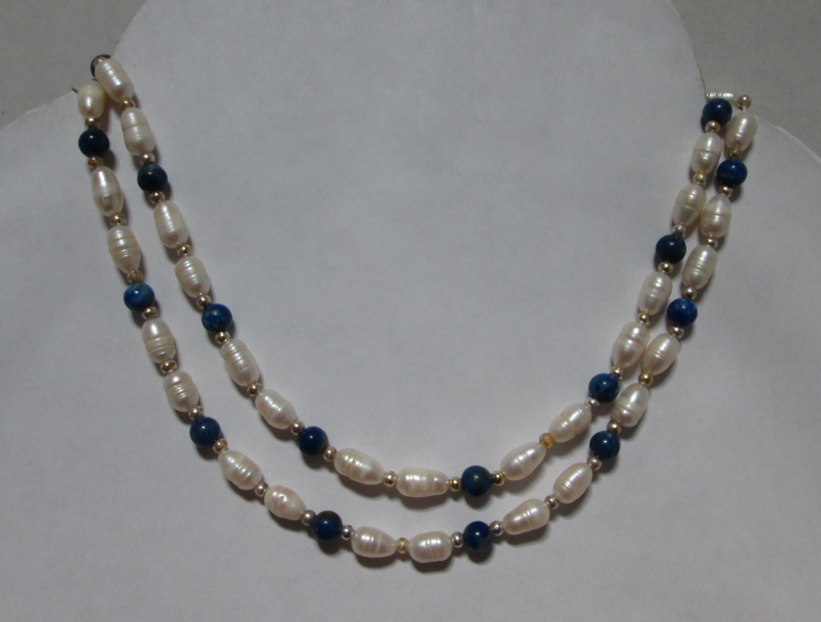 Blue/White/Silver Beaded Necklace