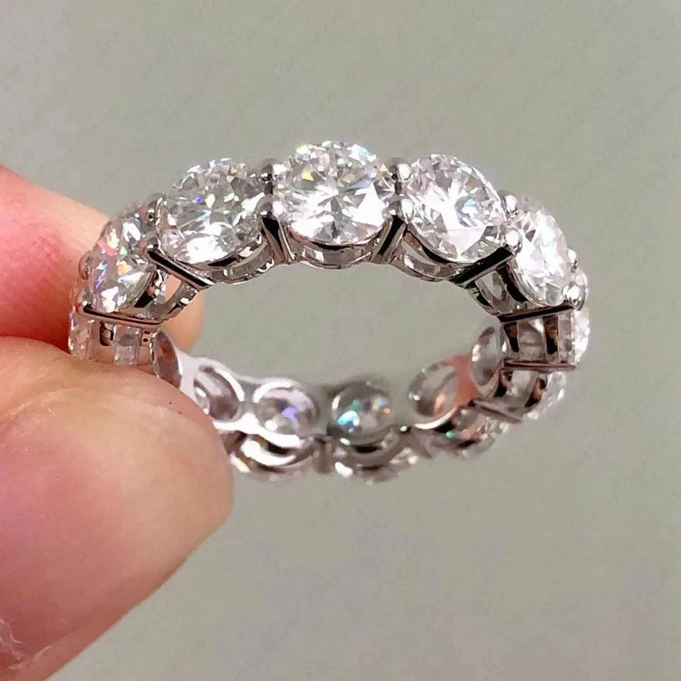 5.00 Ct Round Cut Natural Diamond Solid 14K White Gold Luxury Eternity Band Ring