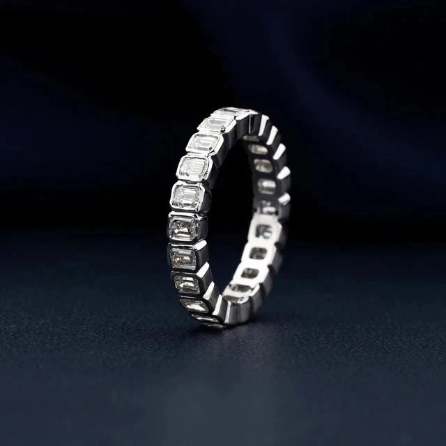 3 MM Lab Grown D Color CVD Diamond Ring 925 Sterling Silver Eternity Band Ring