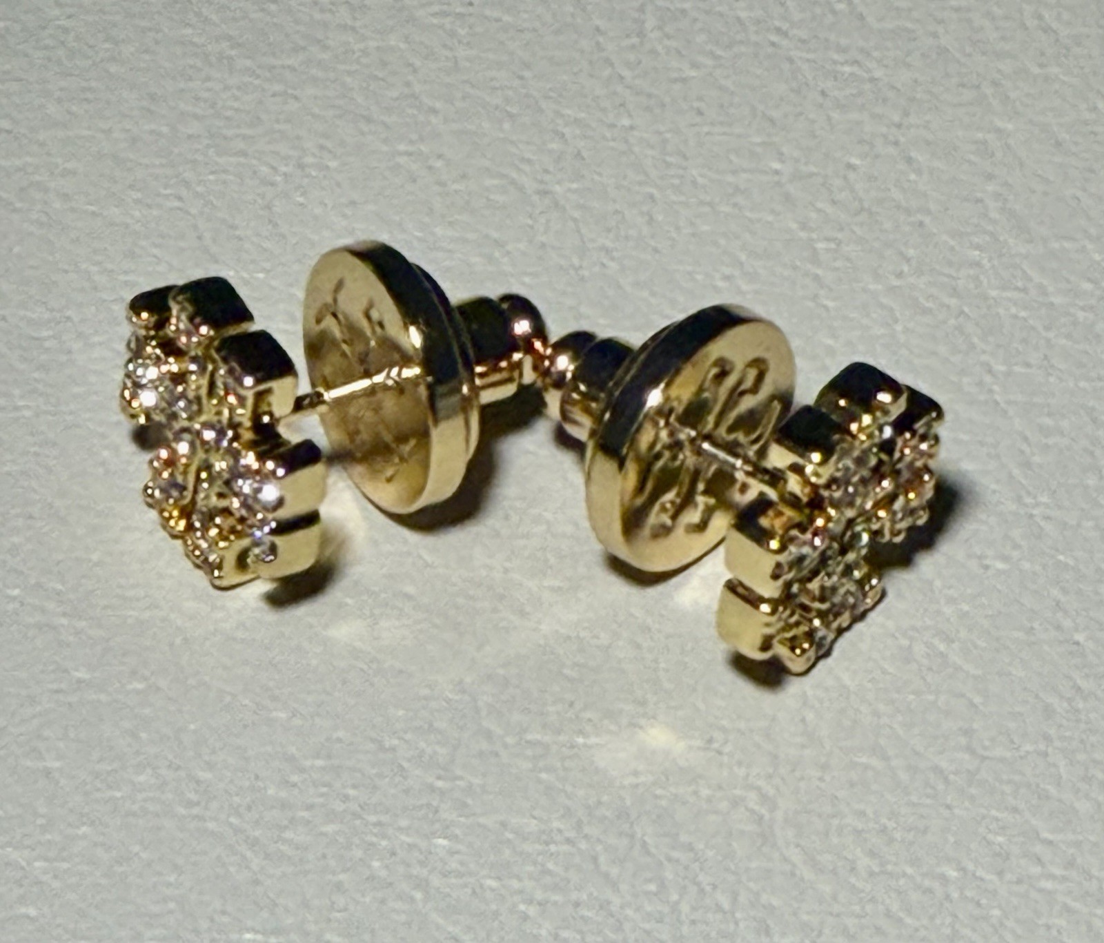 Tory Burch Women’s Gold-Tone Pavé Crystal Logo Stud Earrings.
