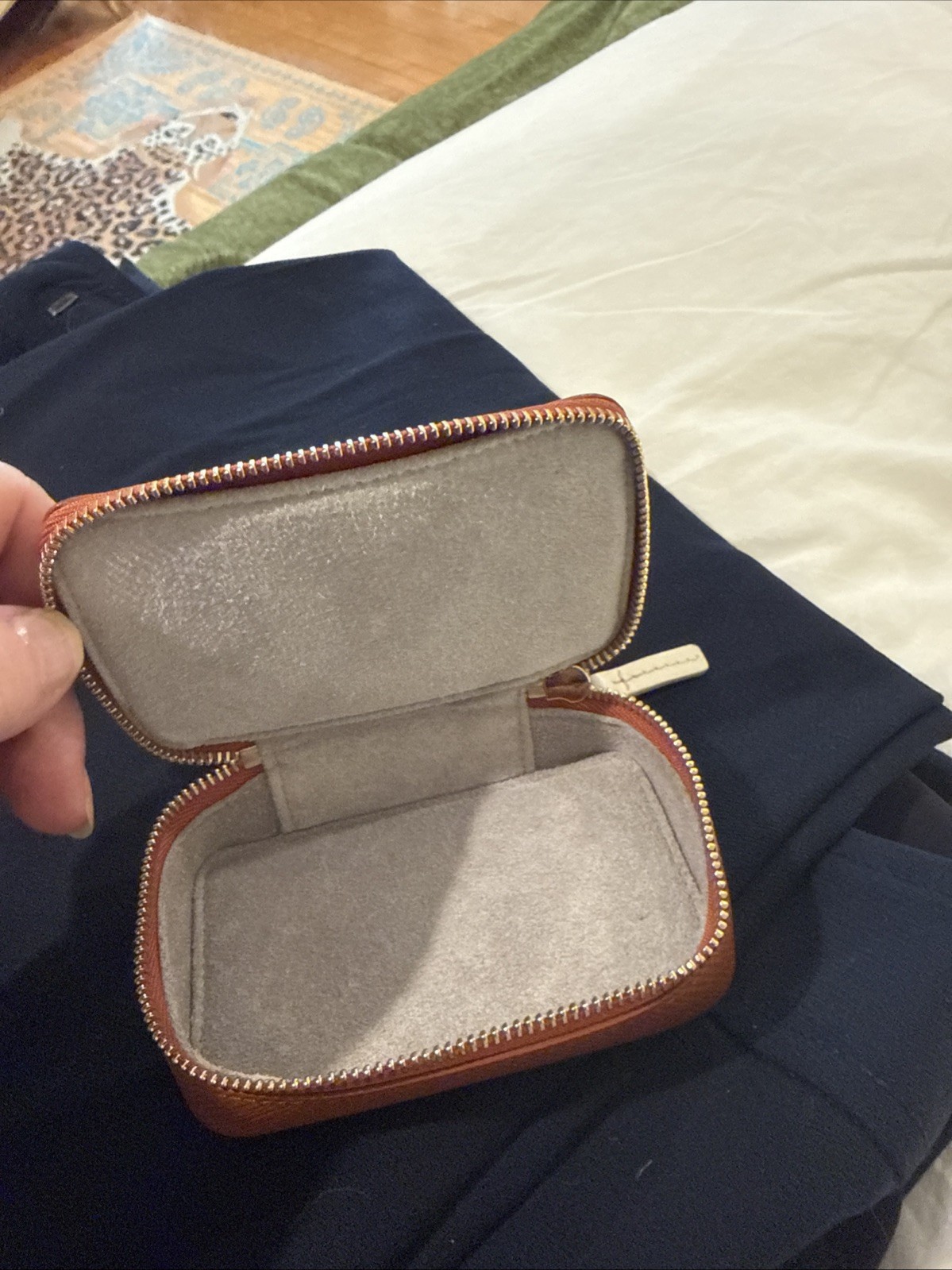 Smythson Travel Jewelry Box Leather Cognac