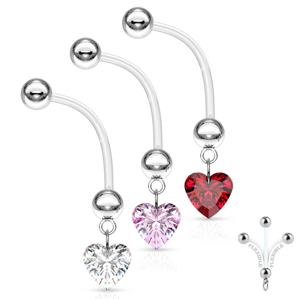 Pregnancy Clear Heart Navel Ring – 14G BioFlex 1” Bar