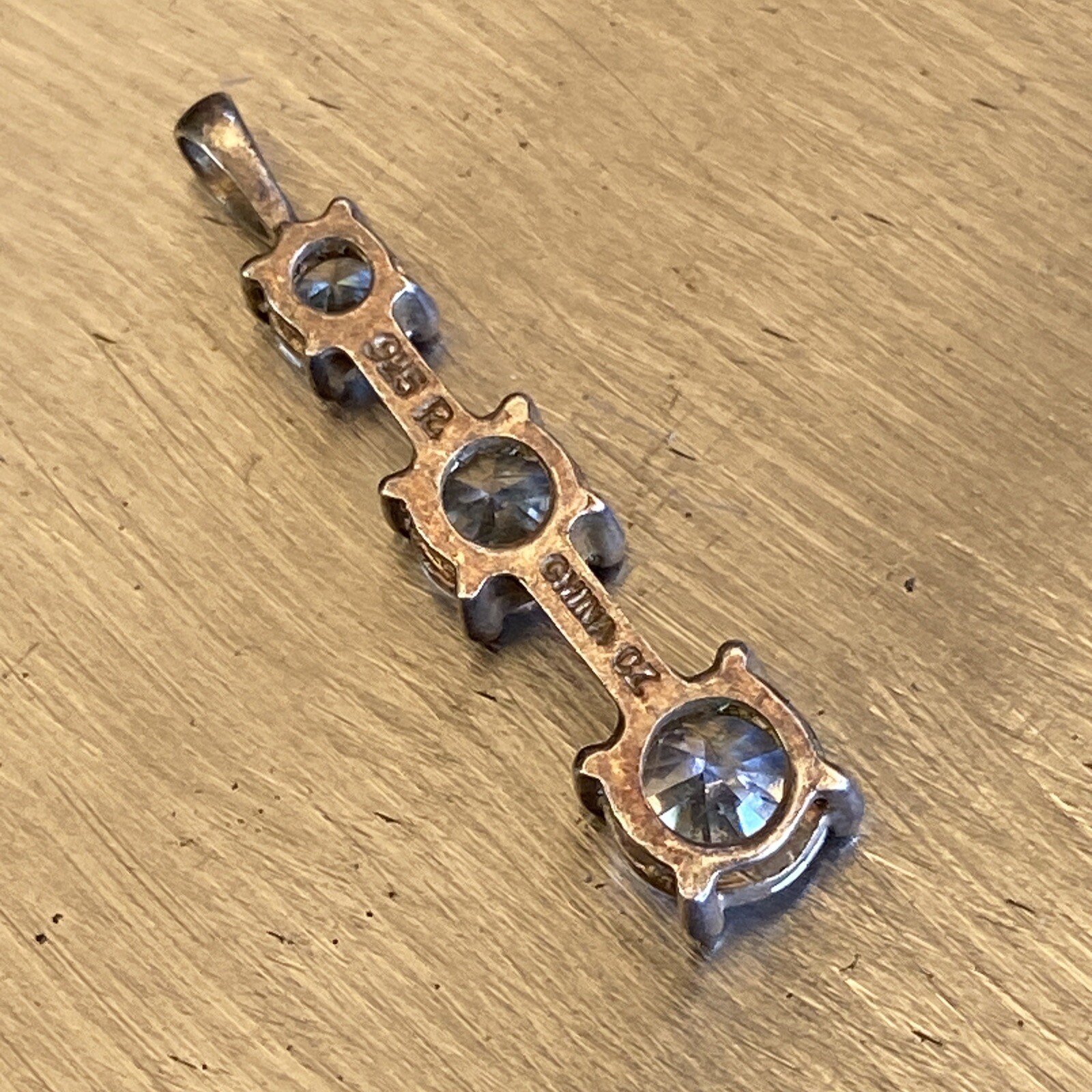 Sterling Silver And Crystal Three Stone Drop Pendant