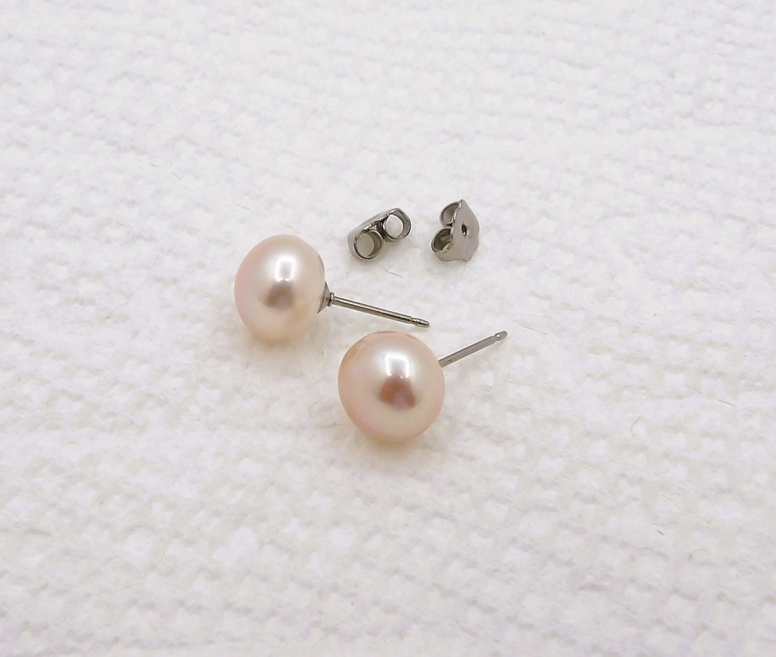 9.7 MM ONE PAIR Natural Pastel Button Genuine Freshwater Pearl Earrings ER036#3