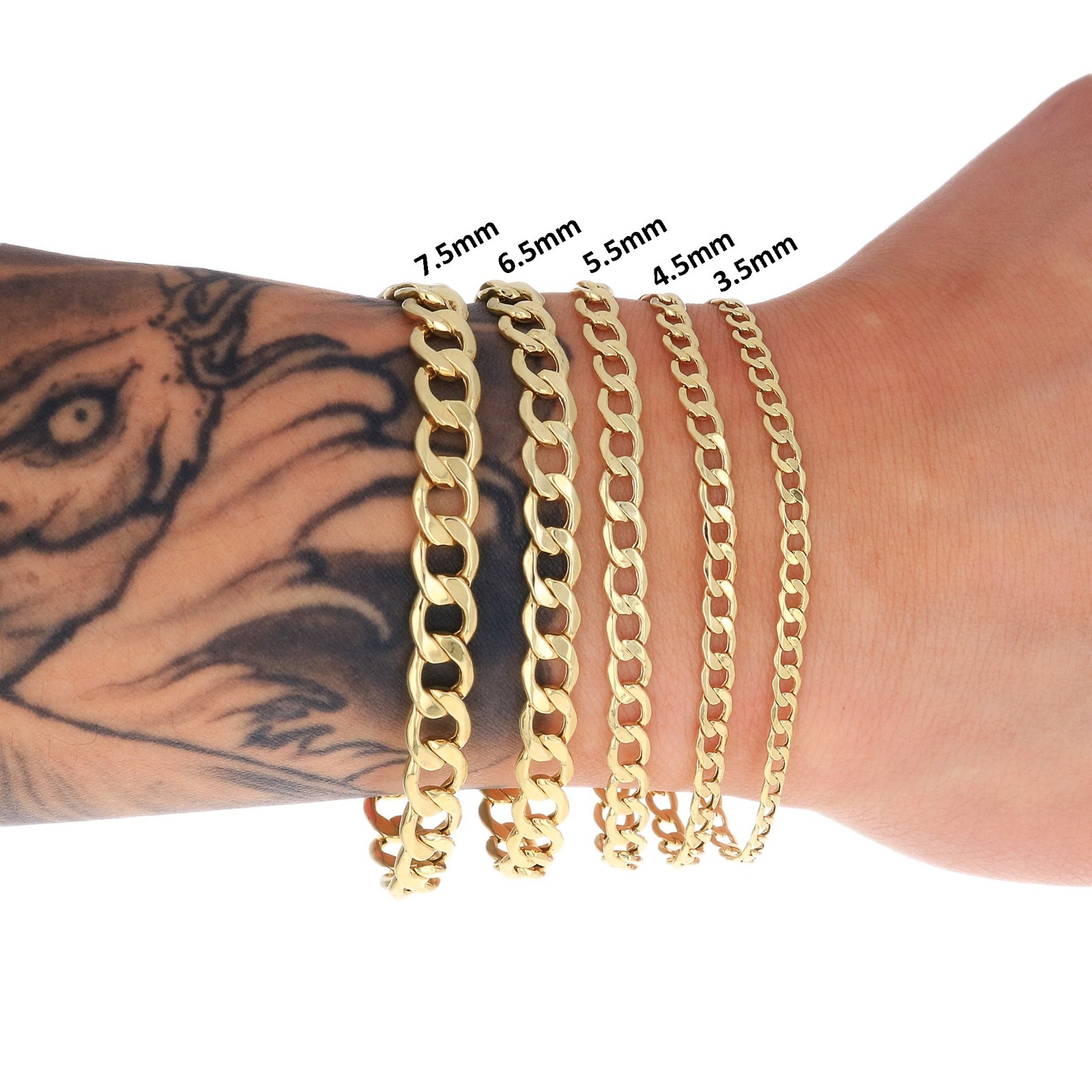 10K Yellow Gold 2.5mm-7.5mm Cuban Curb Link Chain Bracelet Men Womens 7″ 8″ 9″