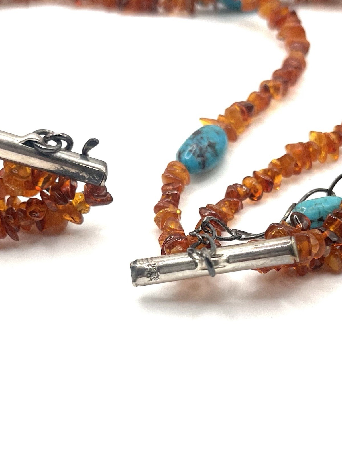 Jay King Amber and Turquoise Sterling Silver Necklace Five Strand
