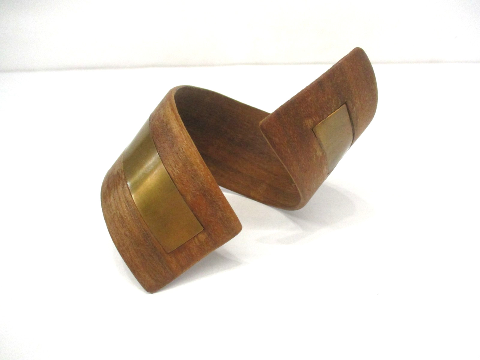 Vtg Wood & Copper Brass Bracelet Wristlet Studio Artist Handmade Art Piece