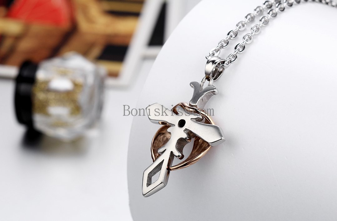 Men Women Angel Wing Celtic Cross Rhinestone Stainless Steel Pendant Necklace