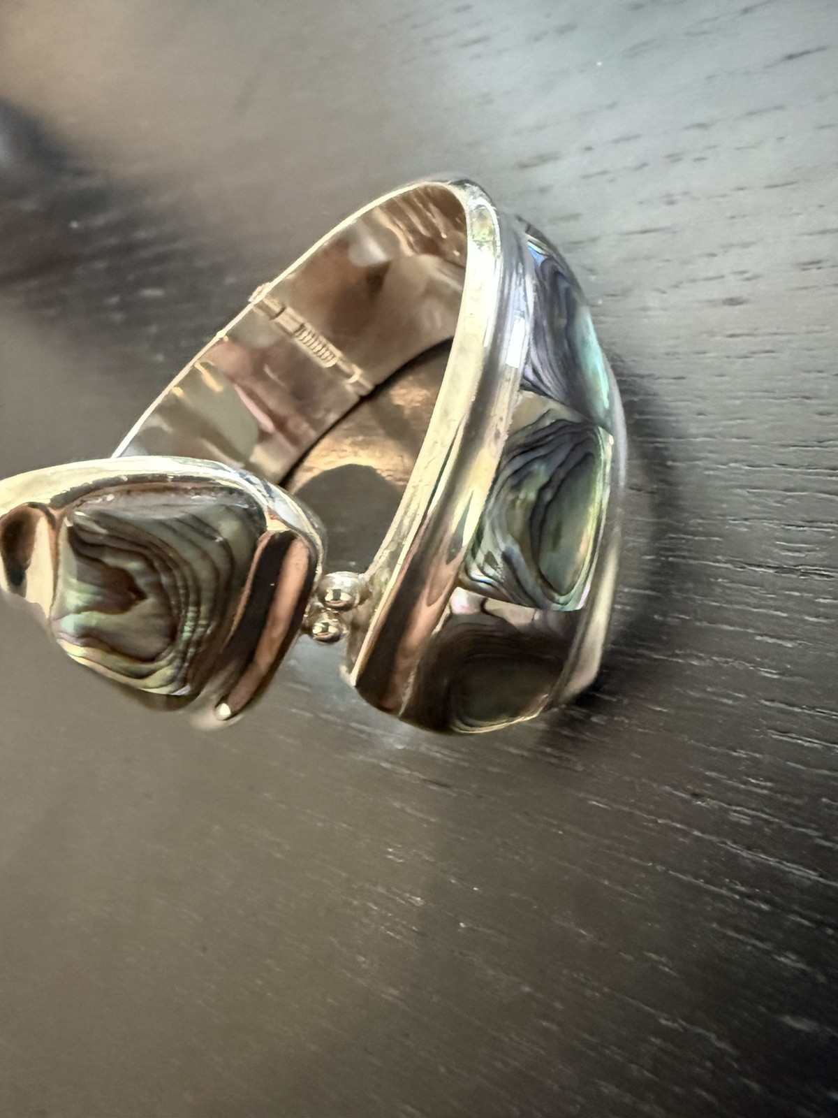 Vintage TAXCO Sterling Silver & Abalone Bypass Clamper Spring-Hinge TR-164
