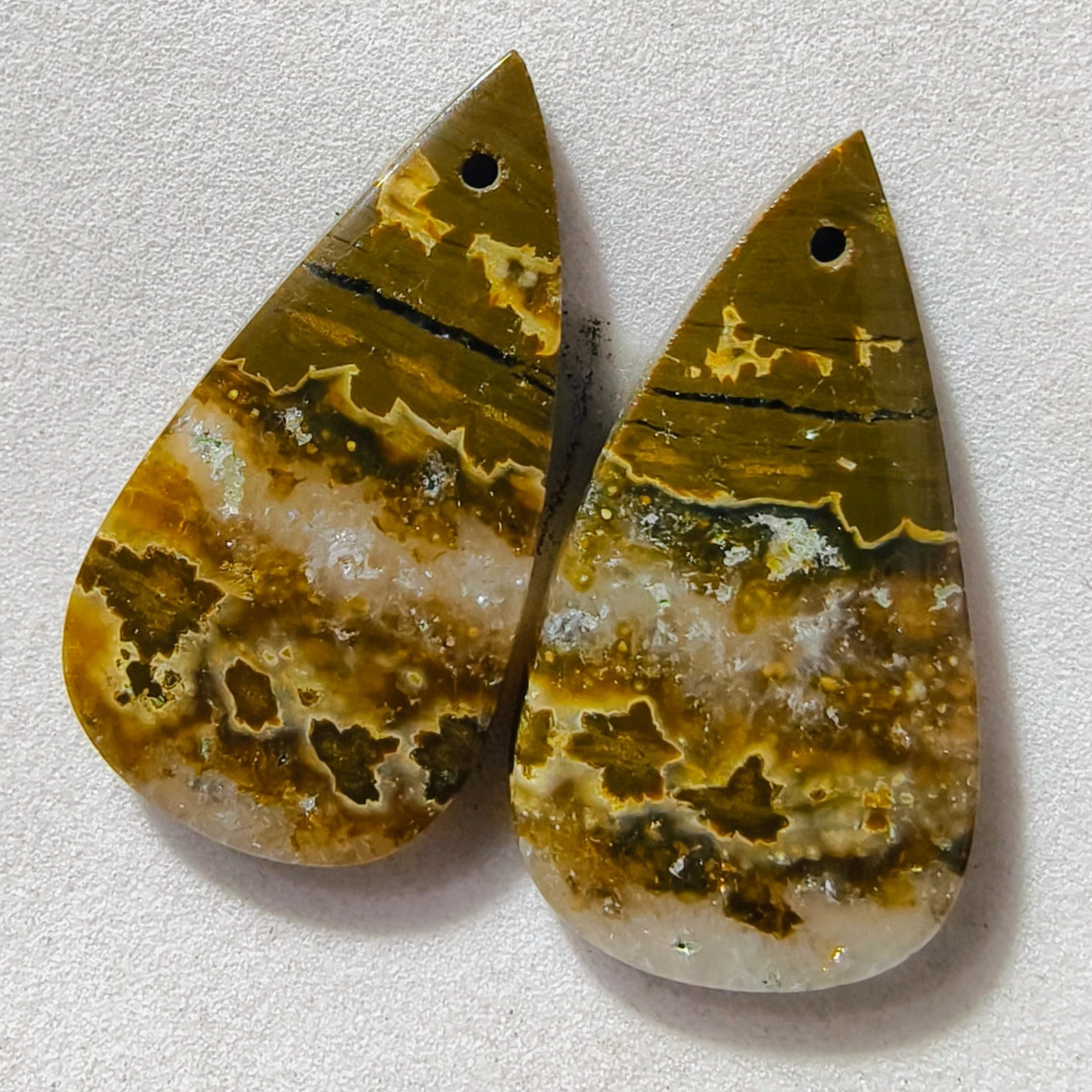 26 Cts Natural Ocean Jasper Drilled Match Pair Cabochon Gemstone 29.2 X 15.4 MM