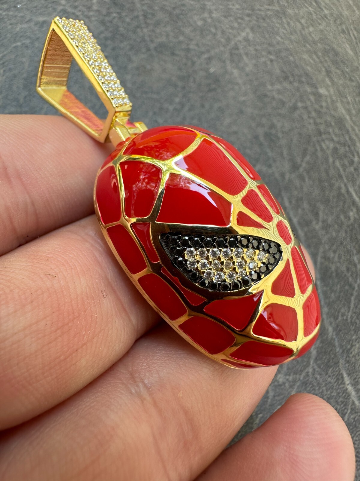MOISSANITE Spider-man Mask Real 925 Silver/Gold Plated Iced Pendant Out Necklace