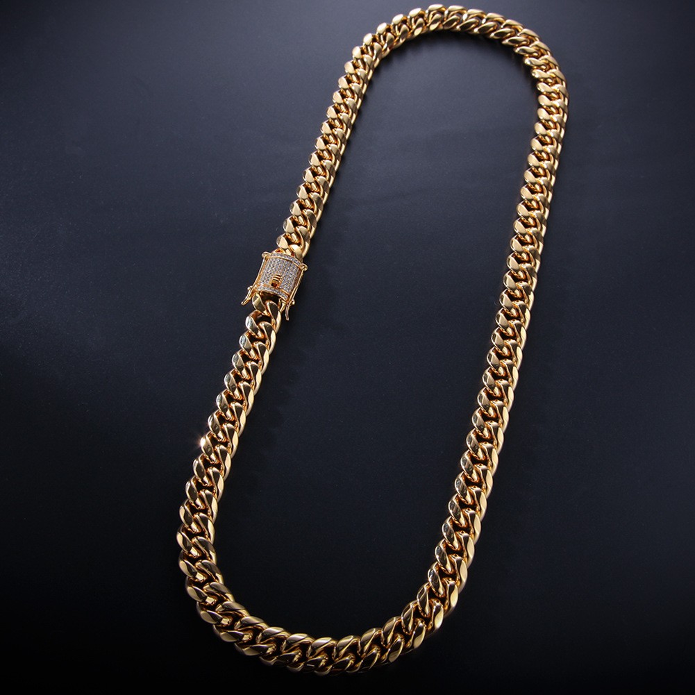 Miami Cuban Chain with 1 Carat CZ Buckle 18k Gold-plated Stainless Steel Jewelry