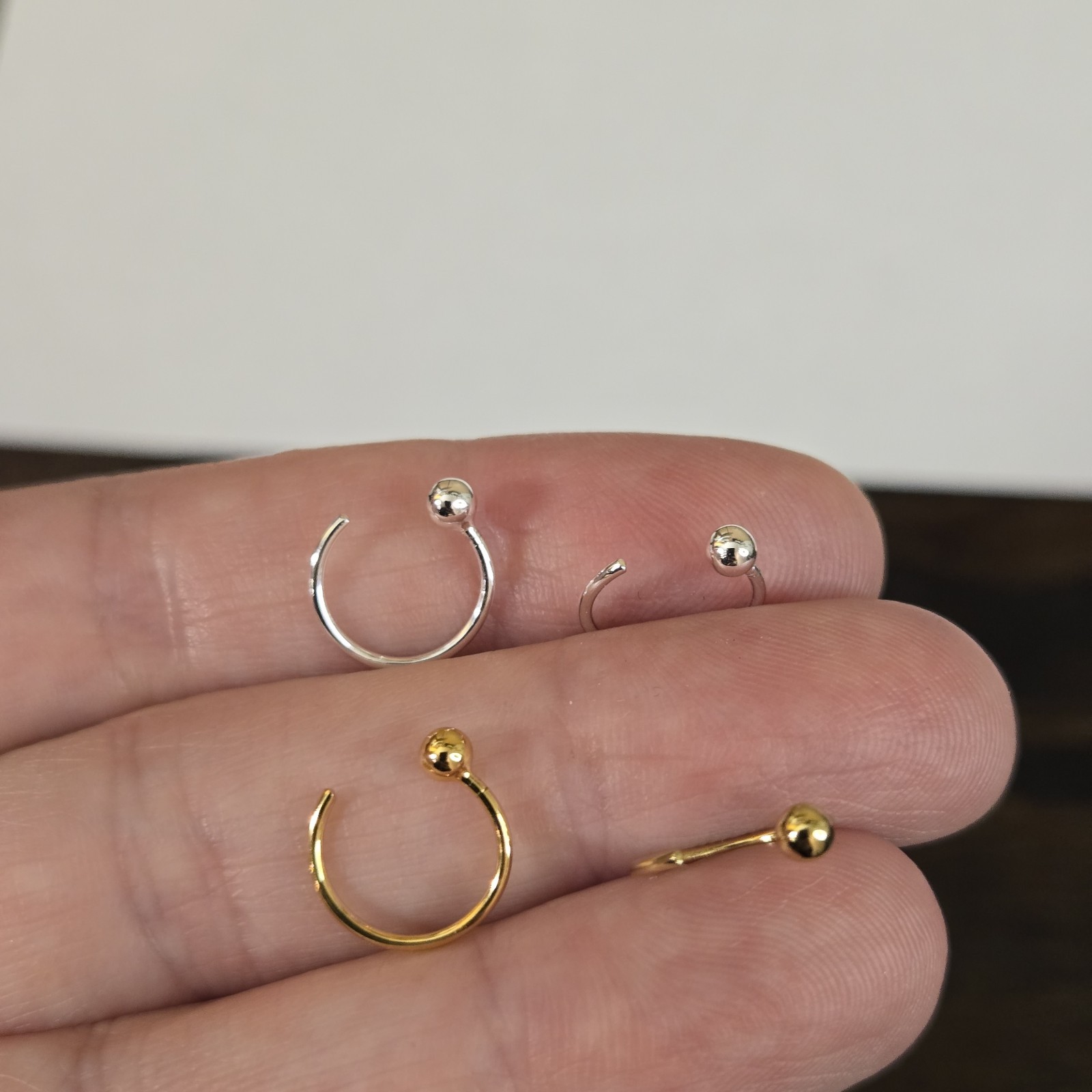 Open Huggie Hoop Earrings Threader Pull Through Ear hugger Silver/Gold 2 Pairs