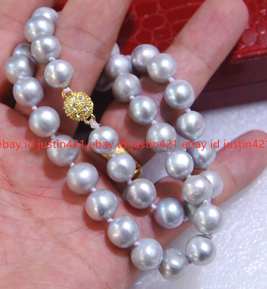 Long 16″ 18″20″ 22″25″ Gray 8-9mm Cultured Pearl Magnet Clasp Necklace