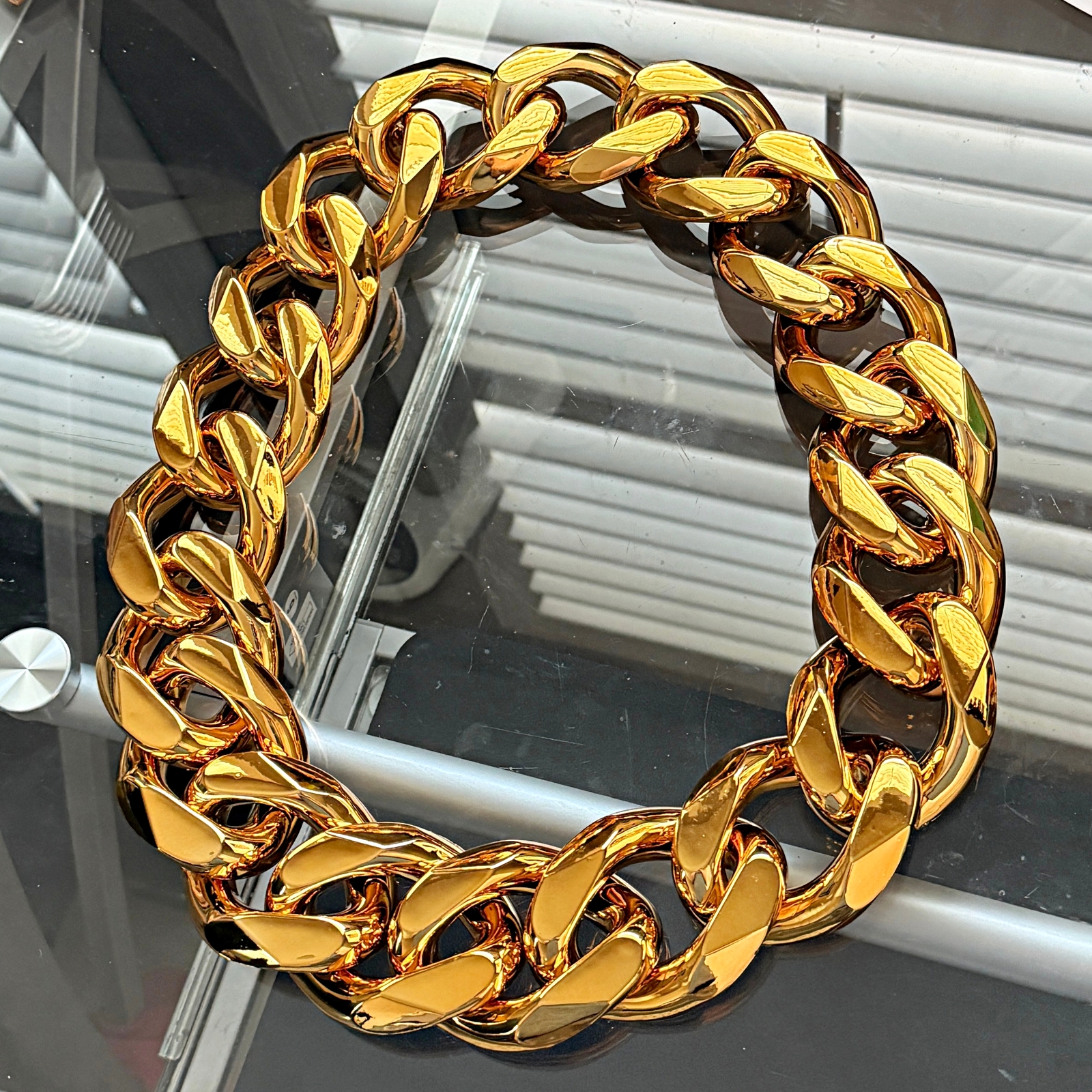 Huge Jumbo Hip Hop Chain Cuban Link Plastic Necklace Gold-Tone 60MM Thick 39″