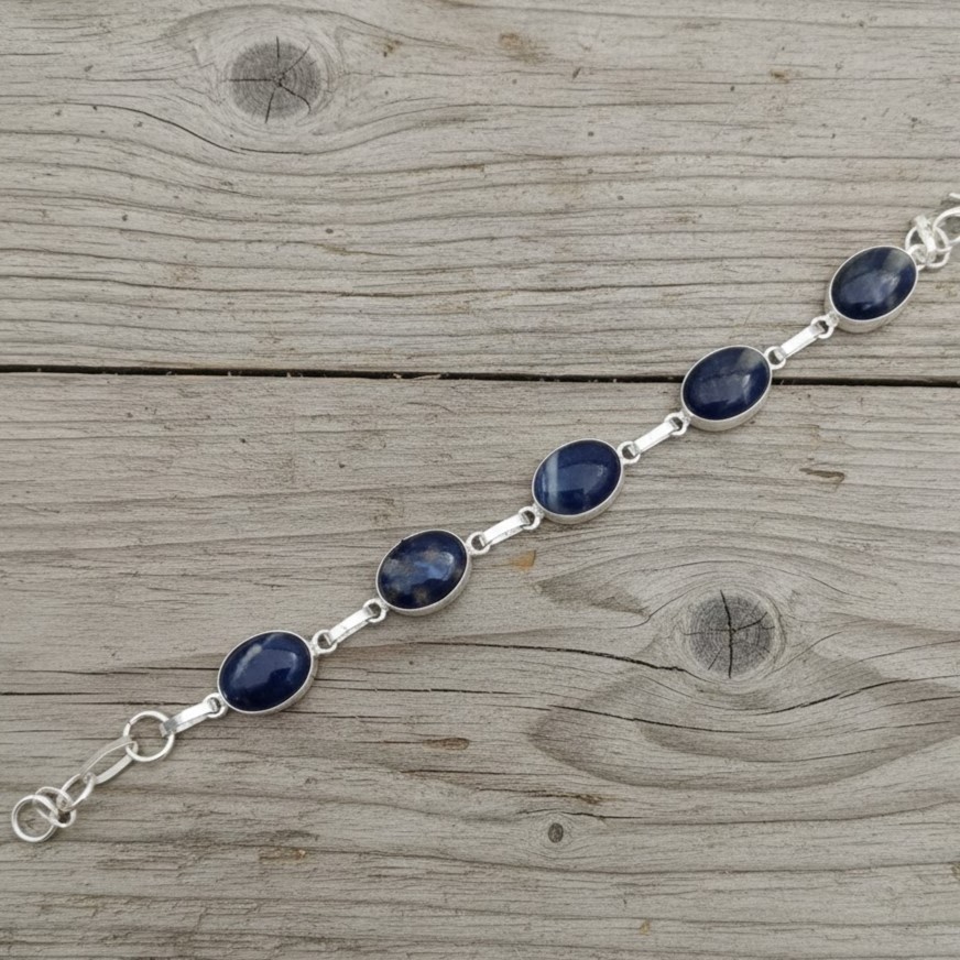 Sodalite Bracelet in Sterling Silver, Handmade Crystal Healing, Natural Blue Gem