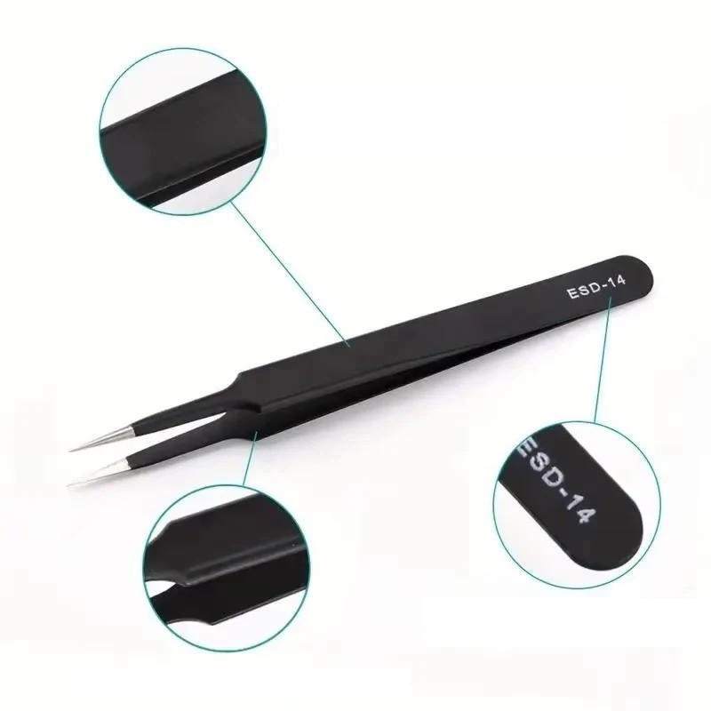 6pc Precision Tweezers Set ESD Anti-Static Stainless Steel Tools for Electronics