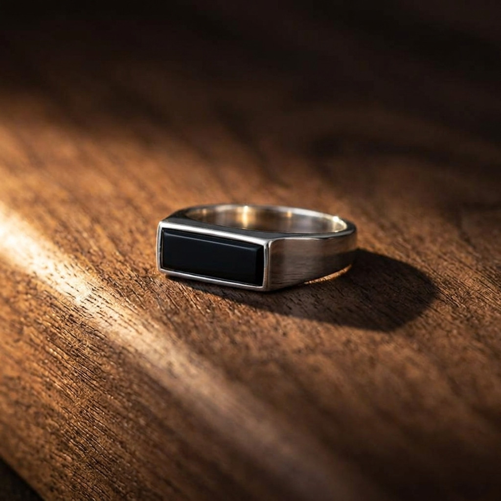 Natural Black Onyx Signet Ring Men Sterling Silver Handmade Gemstone Ring