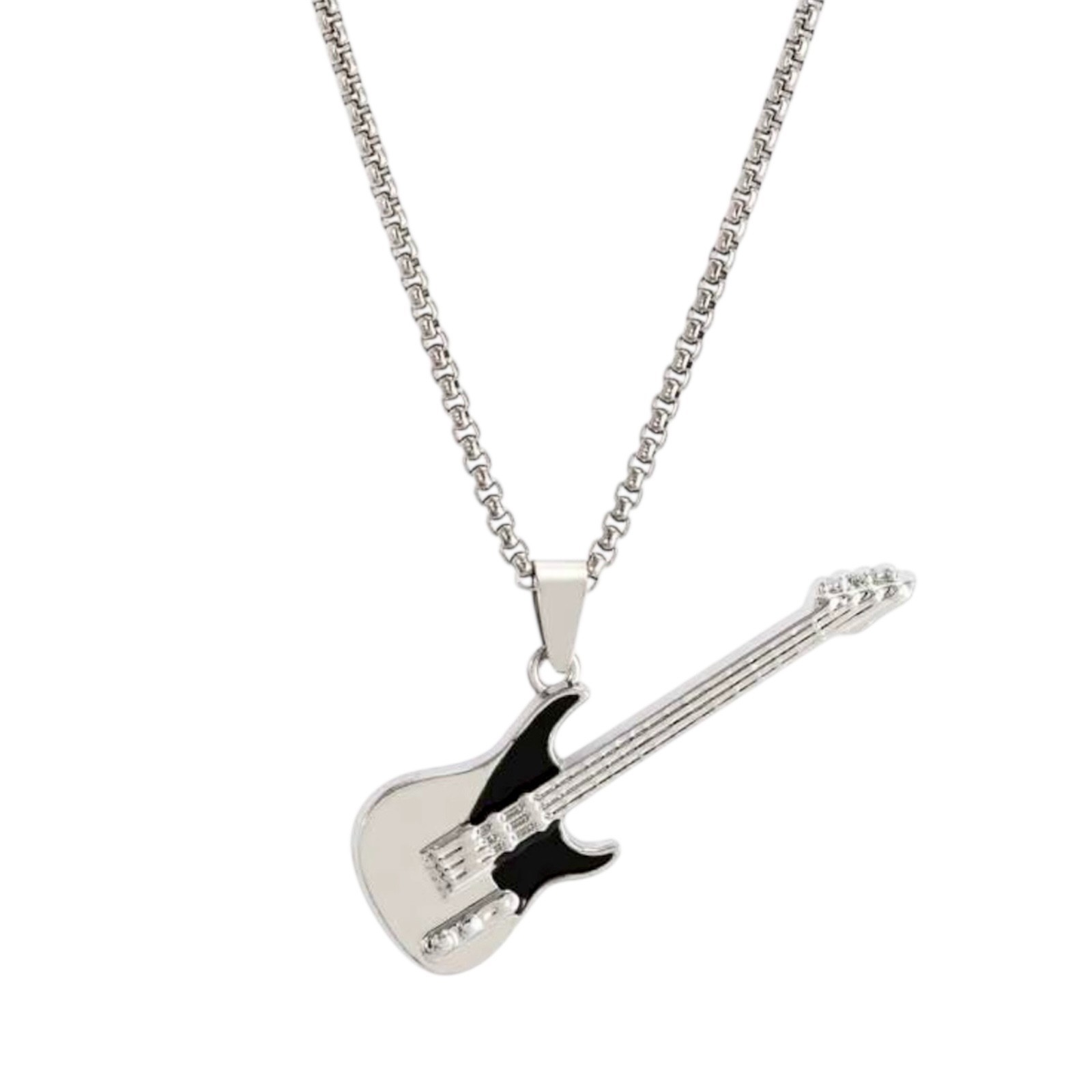 Stainless Steel Hip Hop Rock Guitar Pendant Necklace with 60cm Silver Chain UK