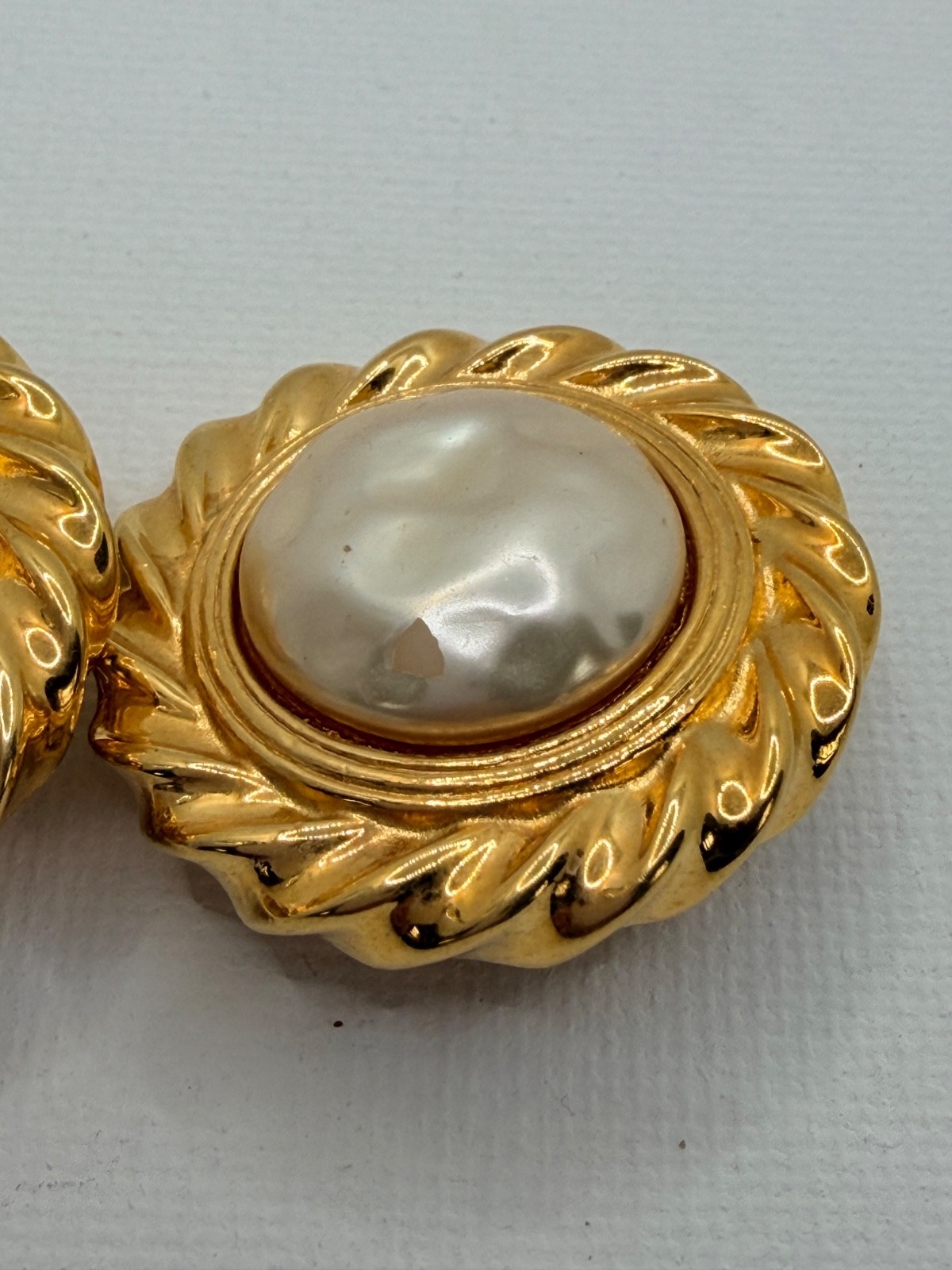 Vintage Fendi Gold Tone Simulated Pearl Earrings See Description