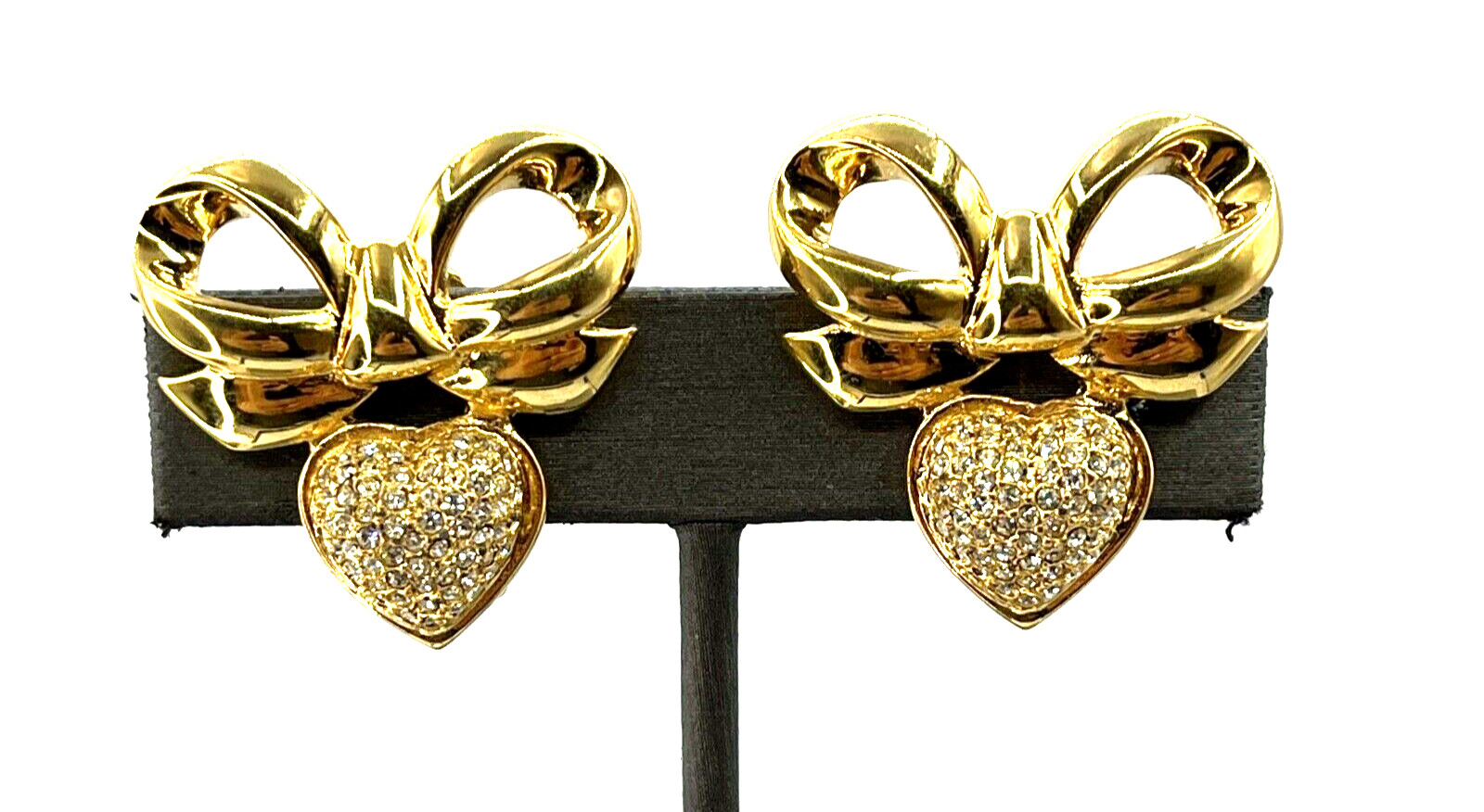 Vintage Elizabeth Taylor Earrings Gold Plated Diamante Crystal Heart Earrings