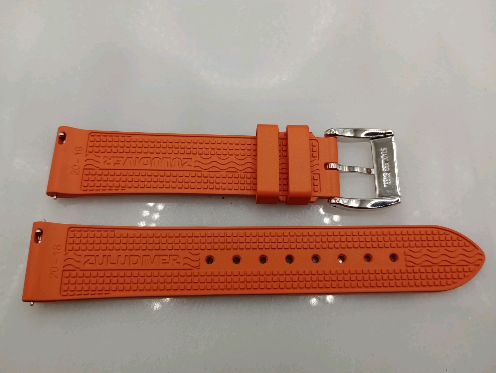 New 20mm Watchgecko Zuludiver HNBR Rubber Watch Strap Orange Quick Release 6B361