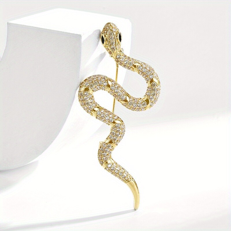 1pc Elegant Vintage Snake Brooch Pin, Zinc Alloy with Rhinestone Pin Jewelry