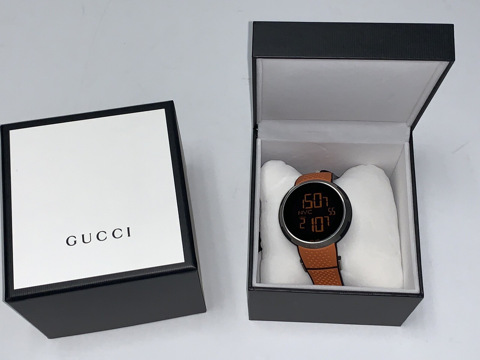 Authentic Gucci I-Gucci Digital Men Watch XXL Sport 49MM Orange Rubber YA114104