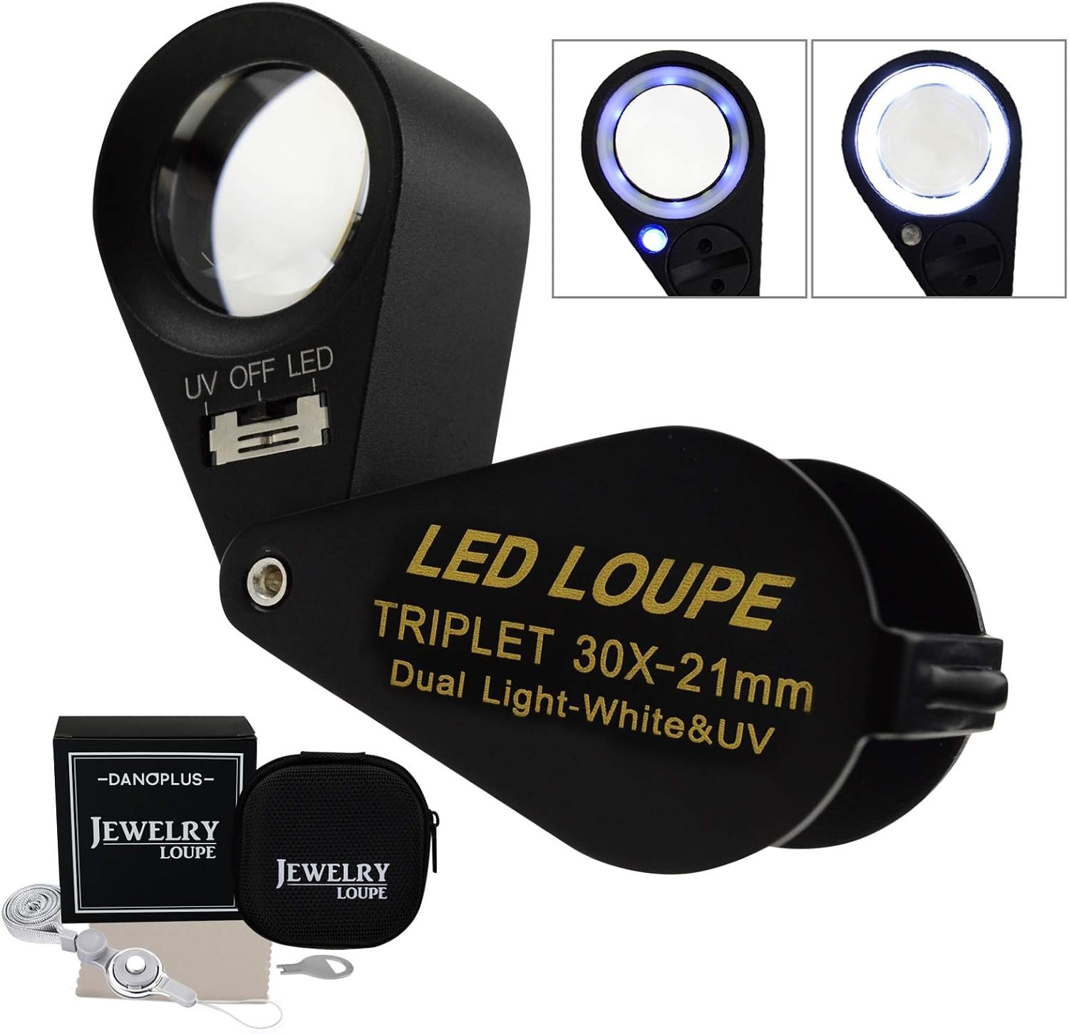 30x Magnifier Jewelry Loupe LED UV 21mm Achromatic Triplet Lens Optical Glass…