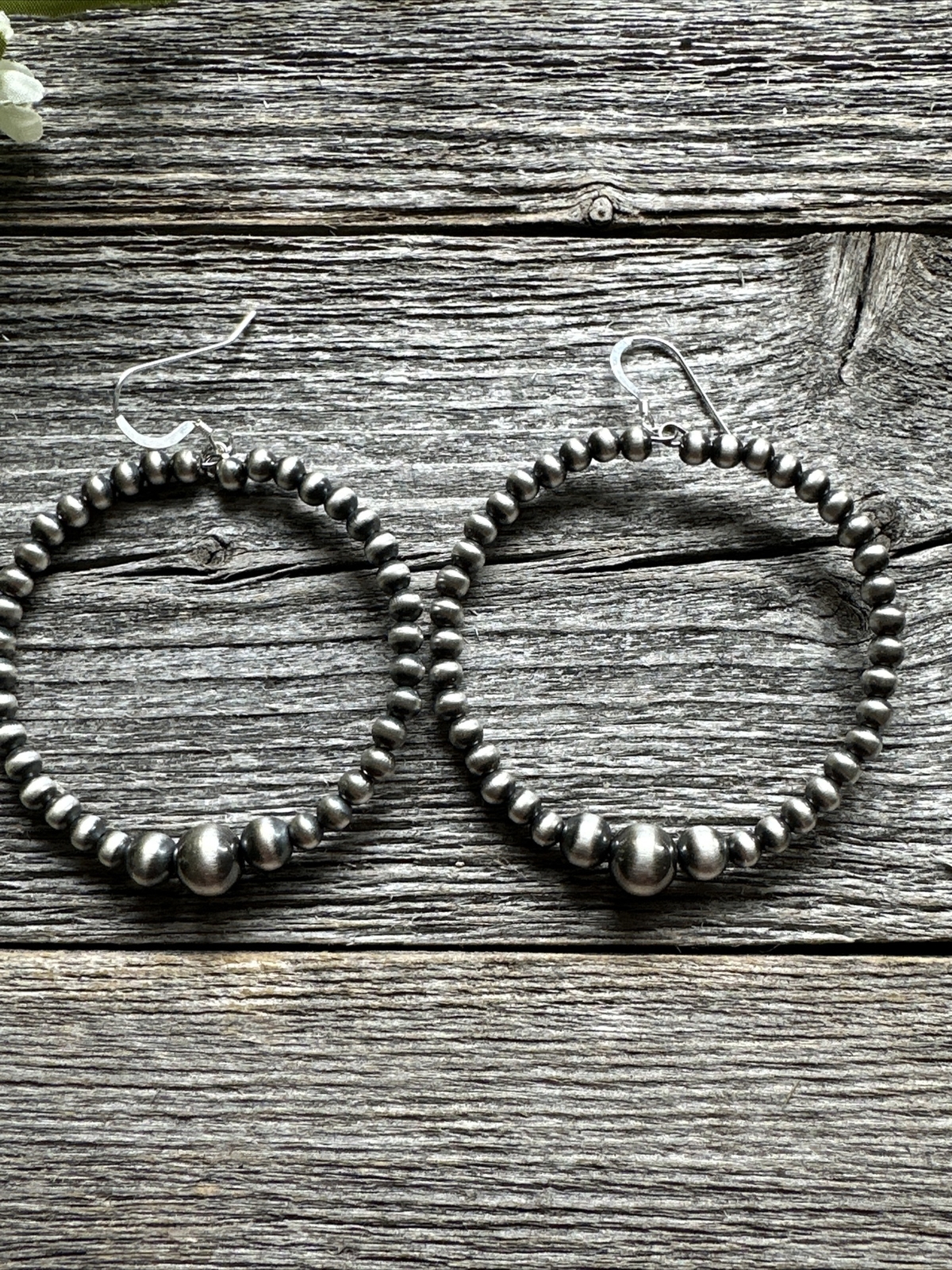 Sterling Silver Oxidized Pearls Bead Hoop Earrings. 2.6 Inch