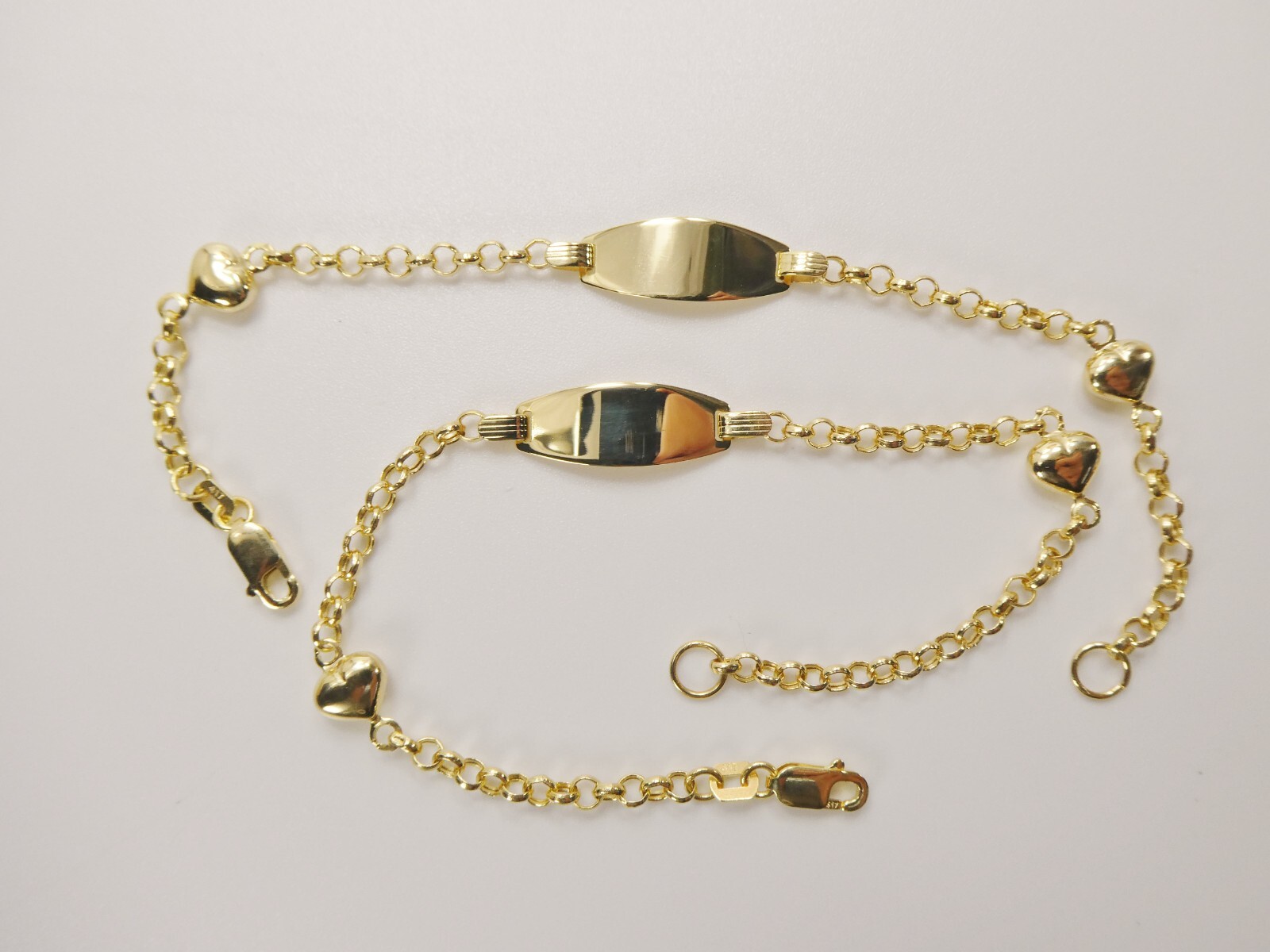 10L REAL SOLID YELLOW GOLD DOUBLE HEART ID BRACELET