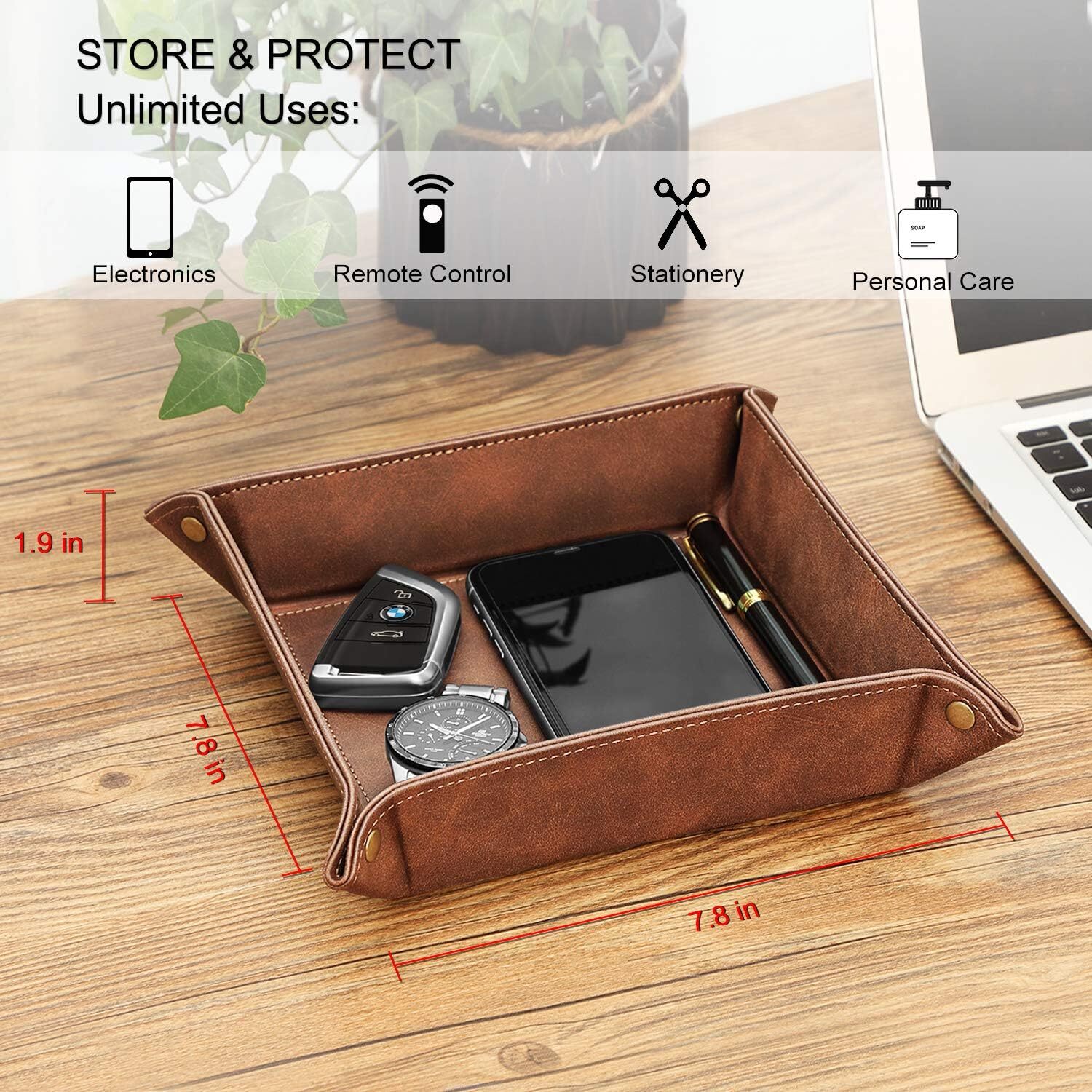 Valet Tray Desktop Storage Organizer PU Leather Catchall Tray for Jewelry Wallet