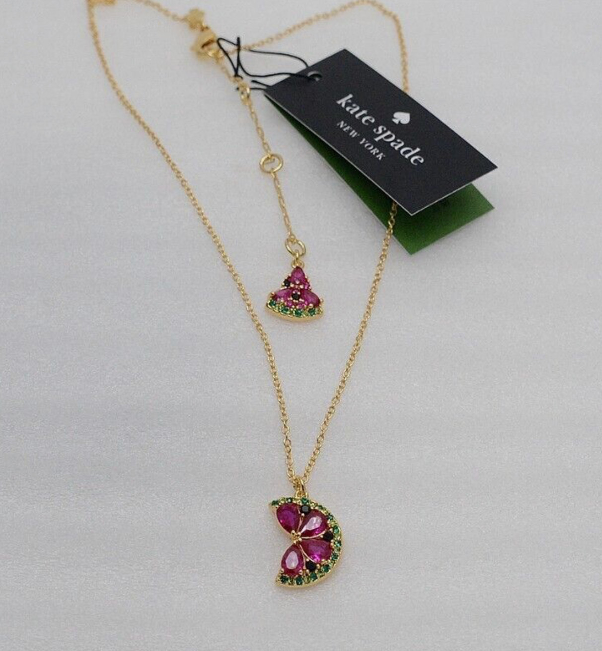 NEW Kate Spade Watermelon Crystal Necklace Pendant Pink Gold KC752 w/ Receipt