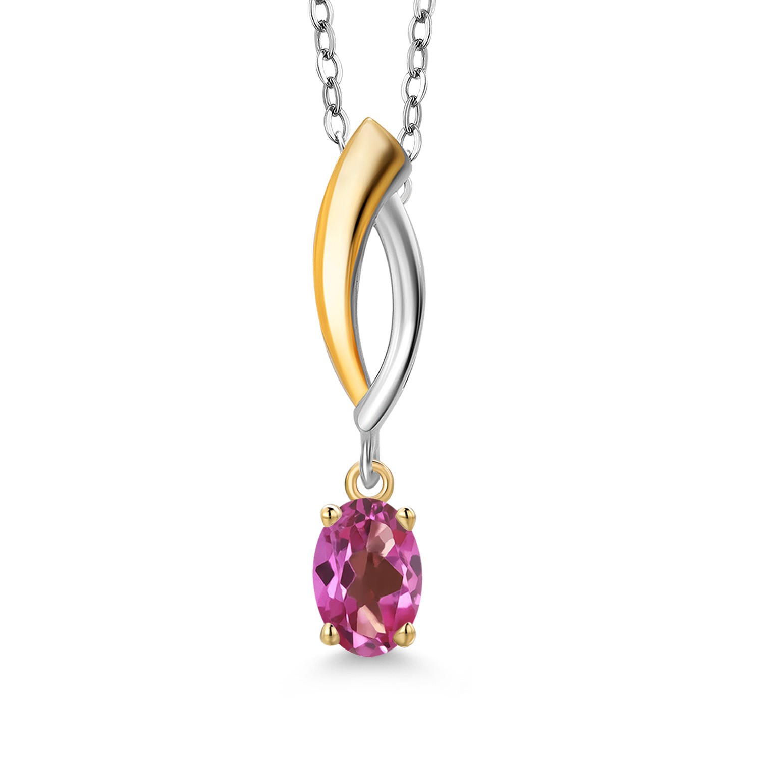 925 Silver and 10K Yellow Gold Pink Mystic Topaz Pendant Necklace for Women |