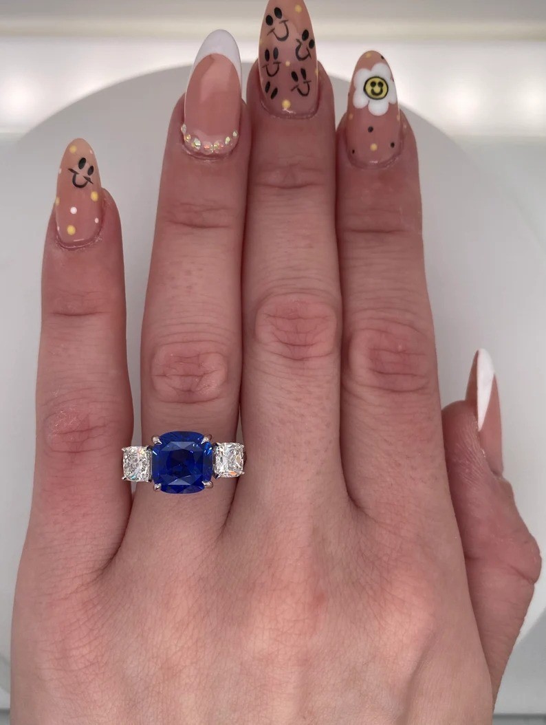 10 Ct Certified Cushion Shape Natural Blue Diamond Ring VVS1 White Gold Finish