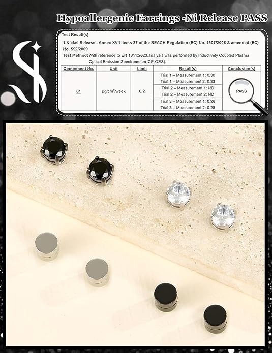 4 Pair Men Women Stainless Steel Magnetic Stud Earrings Non-Piercing Clip on E40