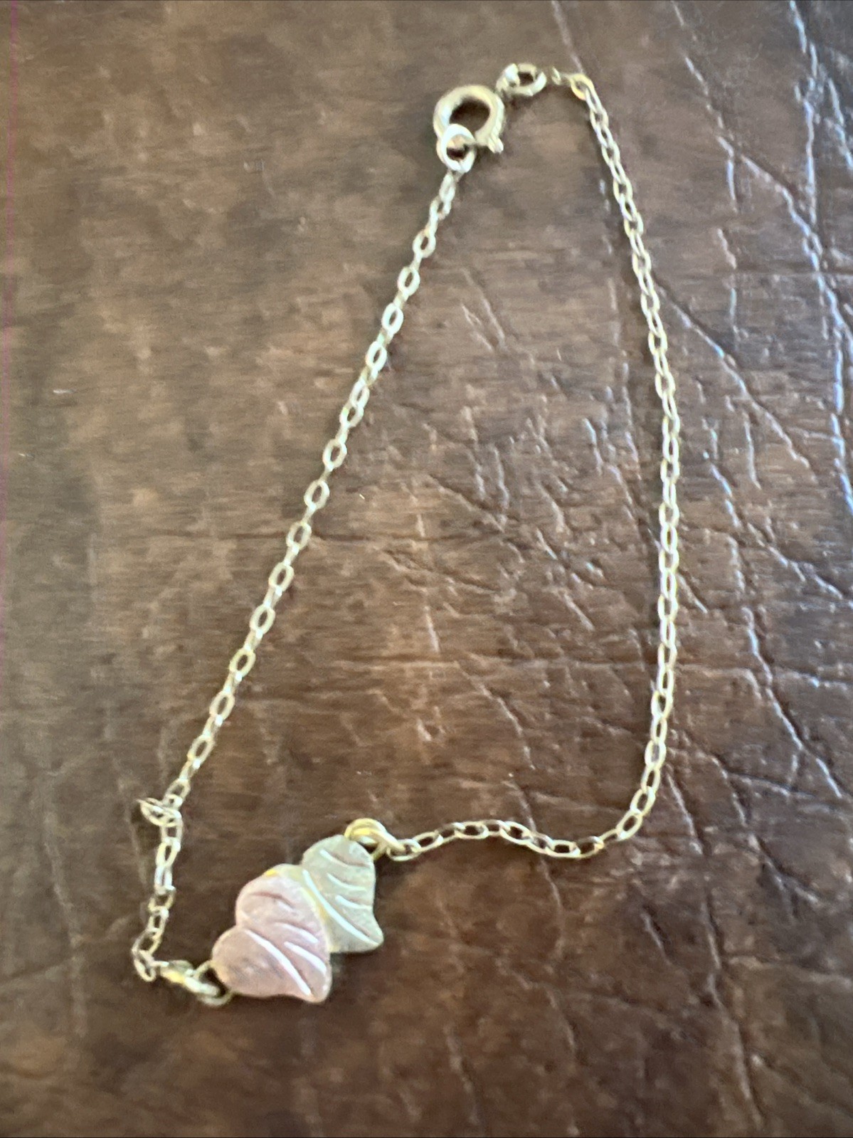 10 K Gold Rose Gold Leaf Heart Pendant Necklace Metal Bracelet Nature Love Theme
