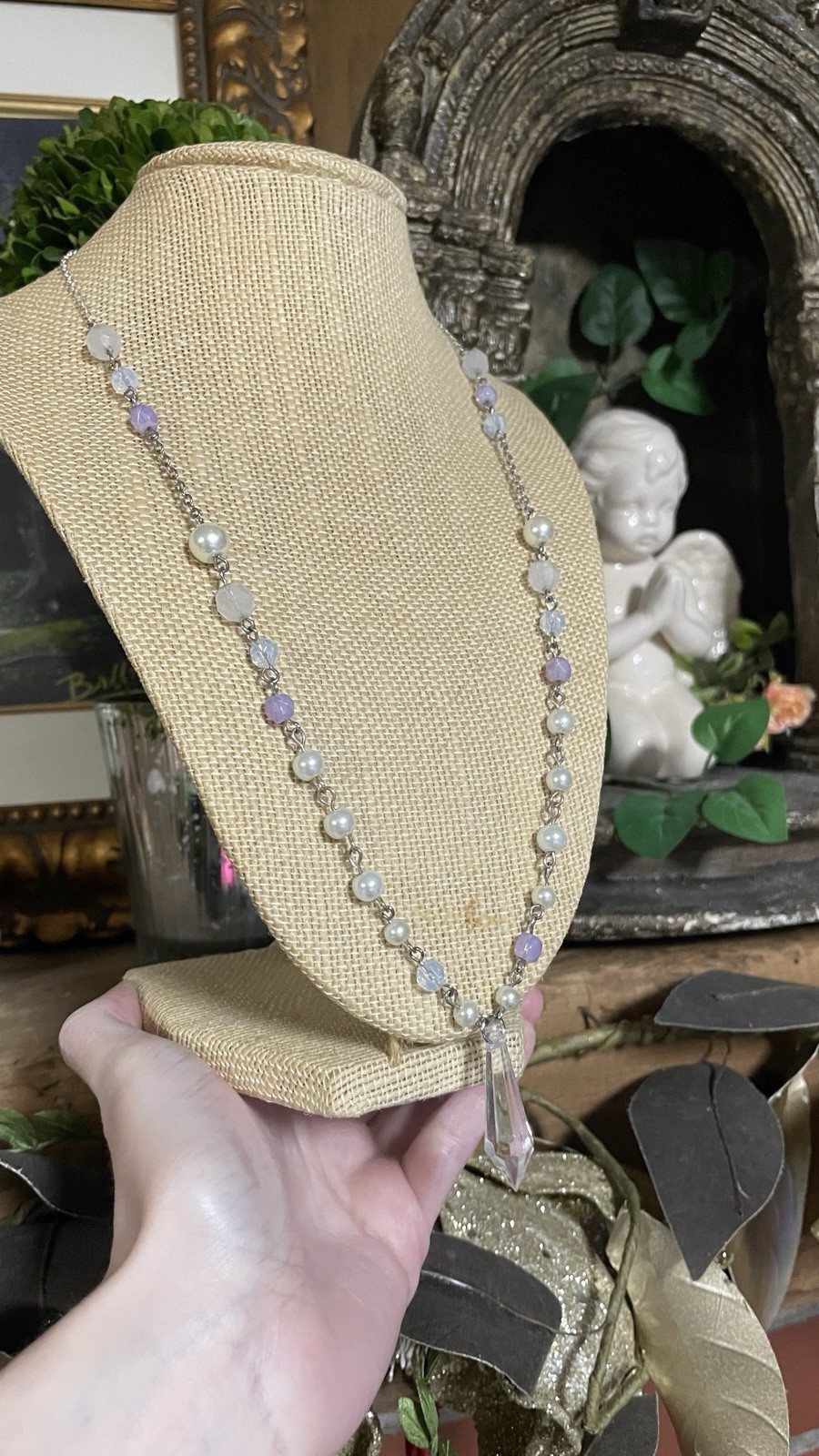 Up cycled chandelier pastel beaded fairy necklace