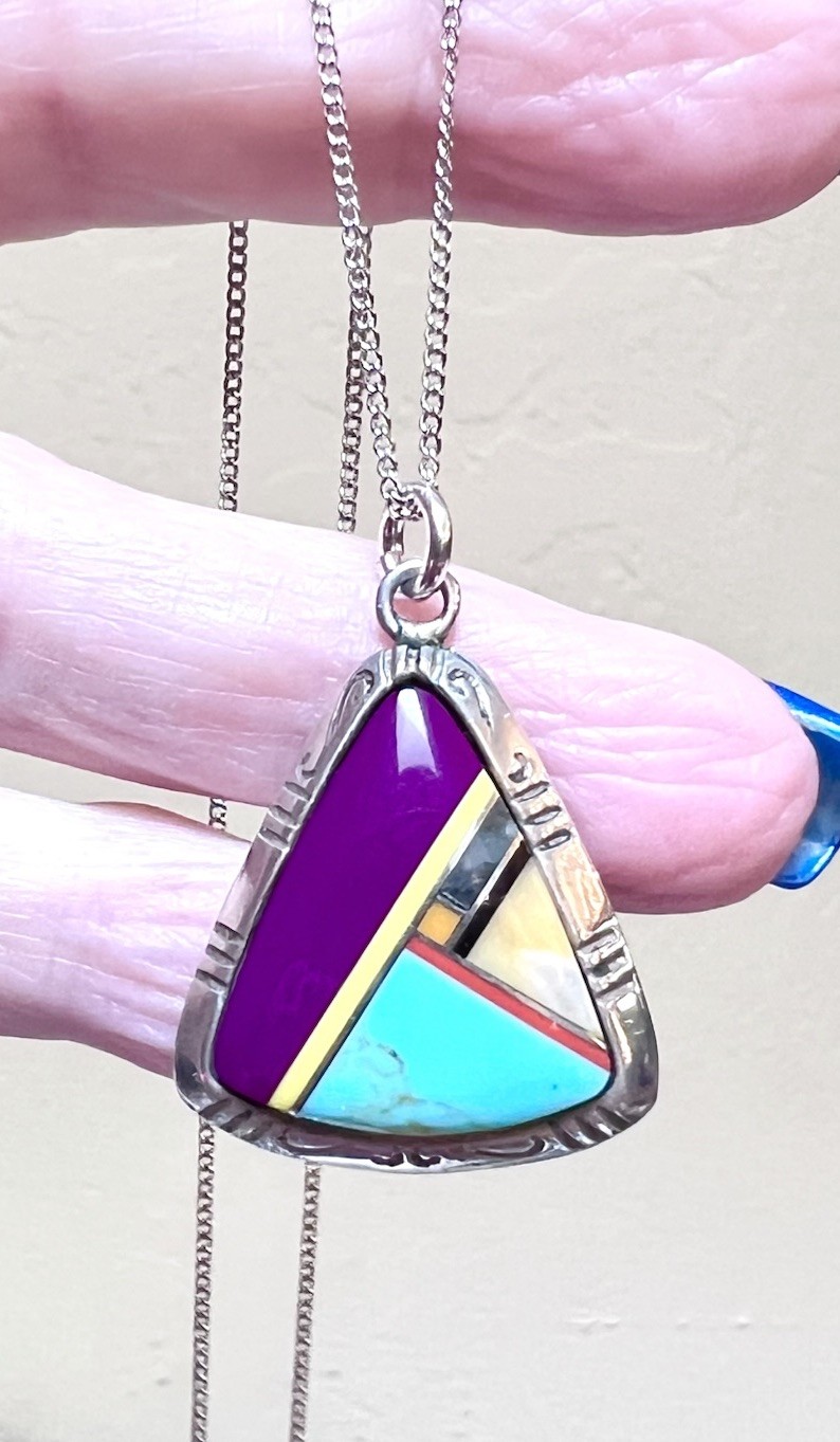 LOVELY Southwest Artisan Sterling Silver Turquoise, Sugilite, Etc Inlay Necklace