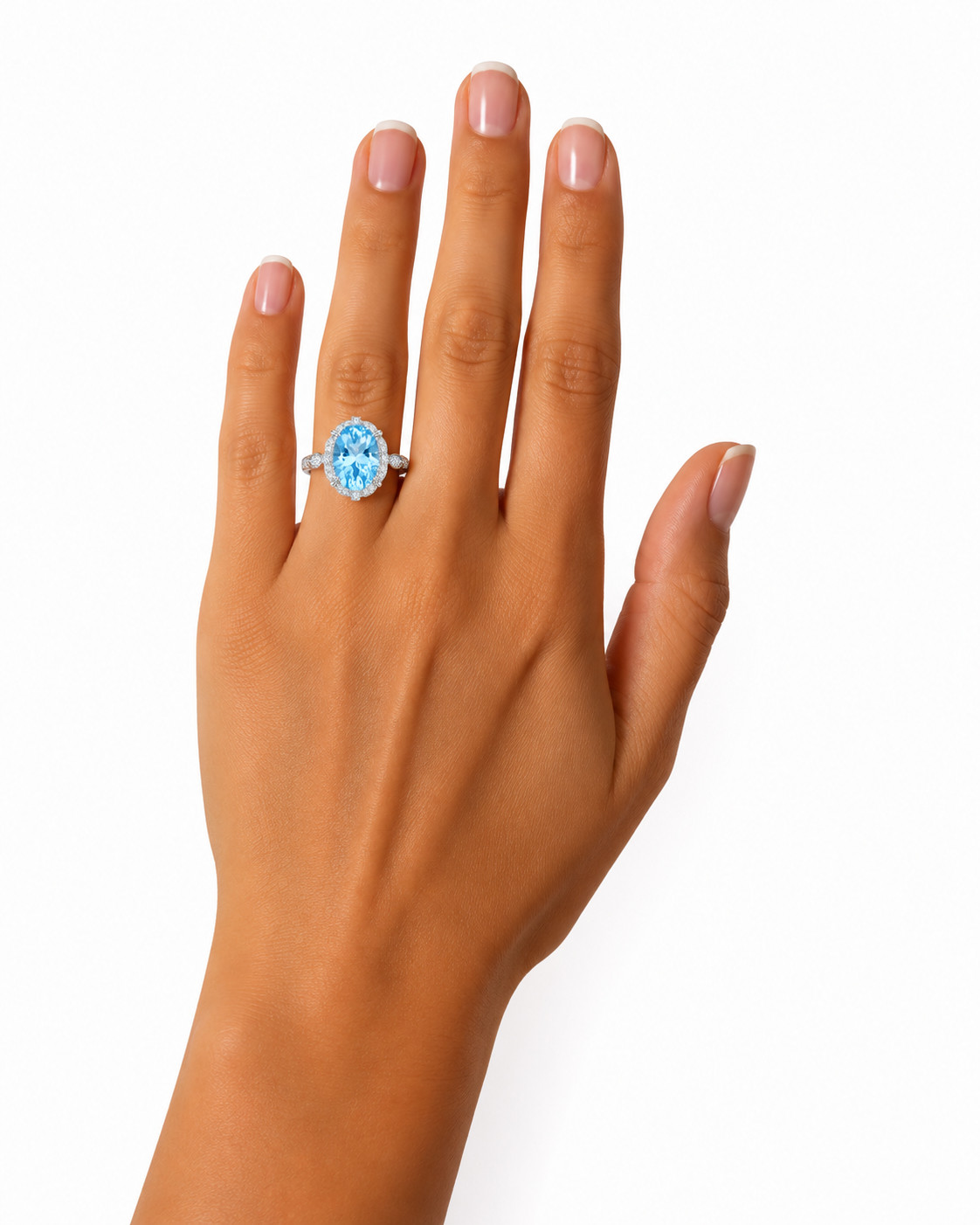 6 CT Oval Cut Sky Blue Topaz Gemstone Ring, Natural Blue Gemstone Rings