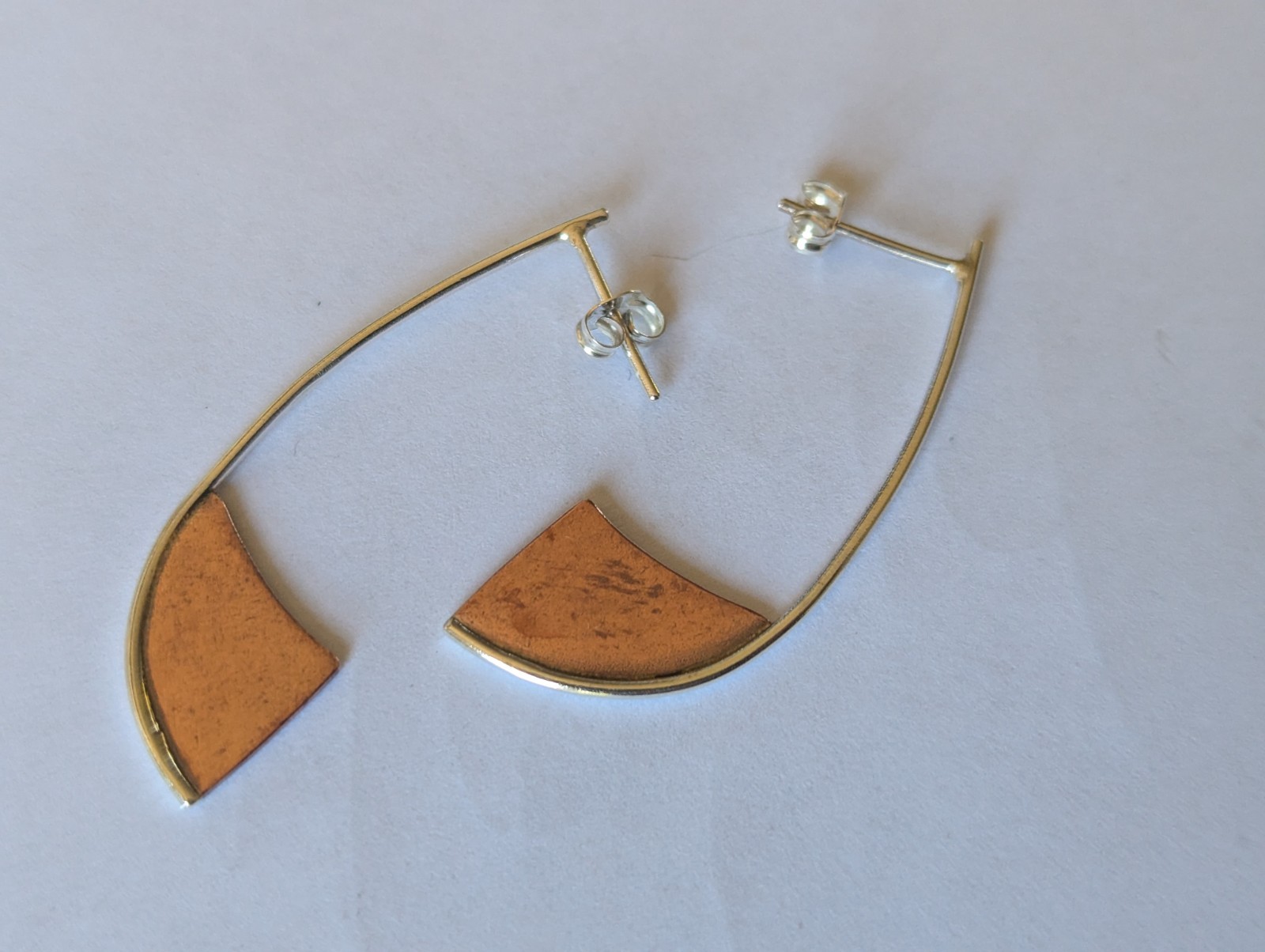 Artisan Hand Made Sterling Silver and Copper Abstract Post Earrings