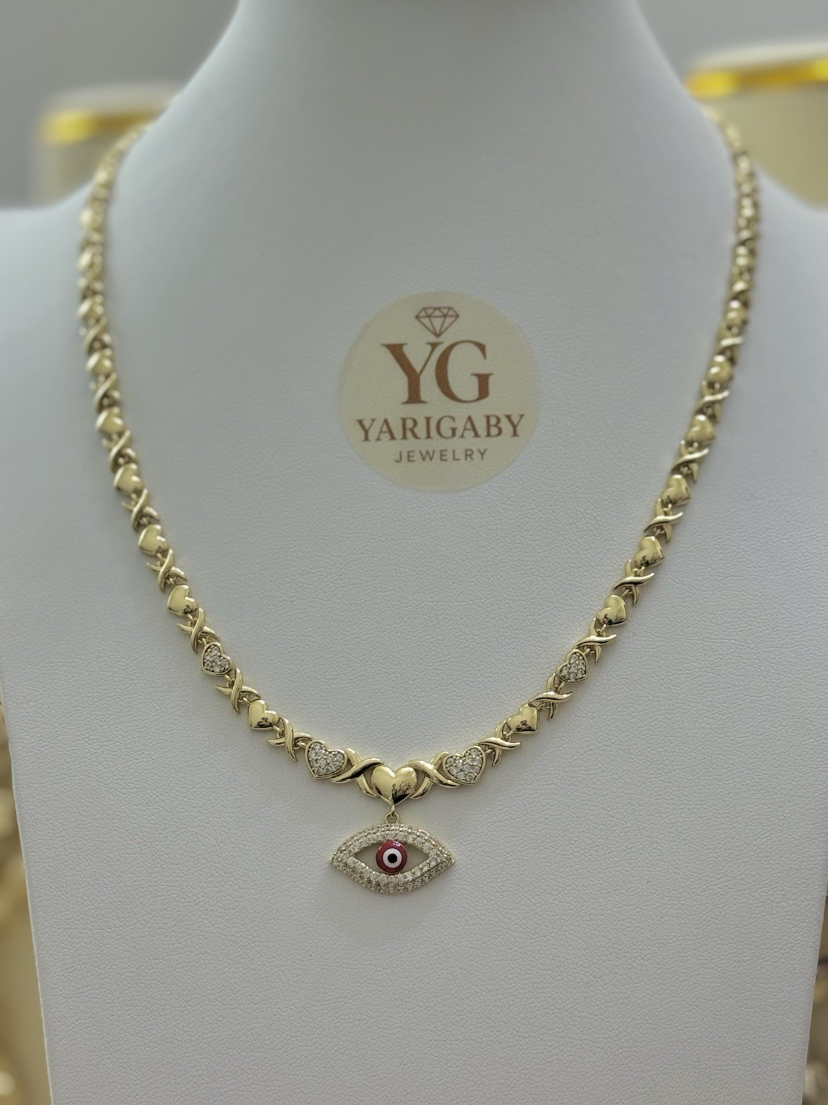Choker 50cm Diseño Hermoso Laminado En 14k Con Colgante De Ojo Turco Rojo