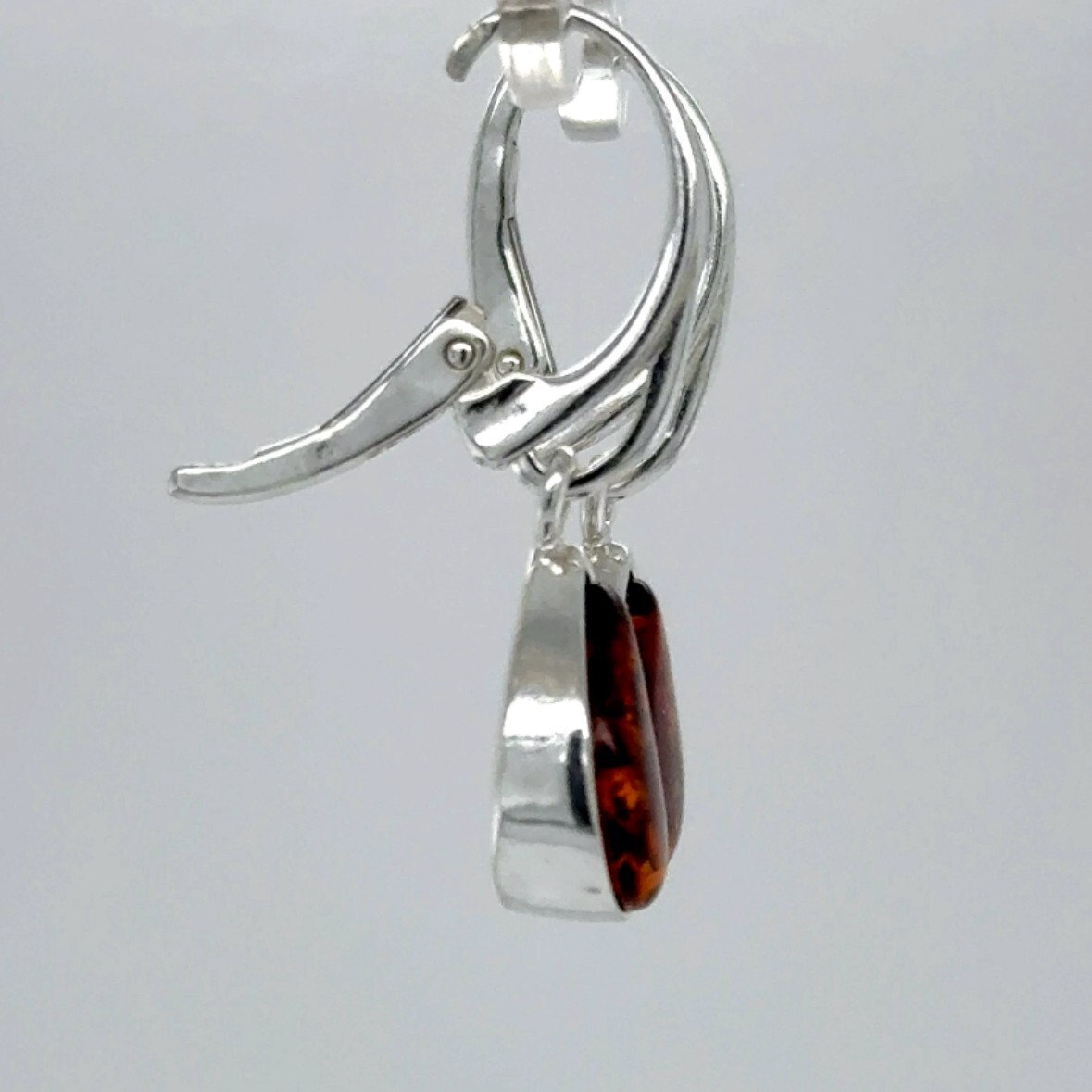 Cognac / Brown BALTIC AMBER Drop Leveback Earrings 925 STERLING SILVER #1652e